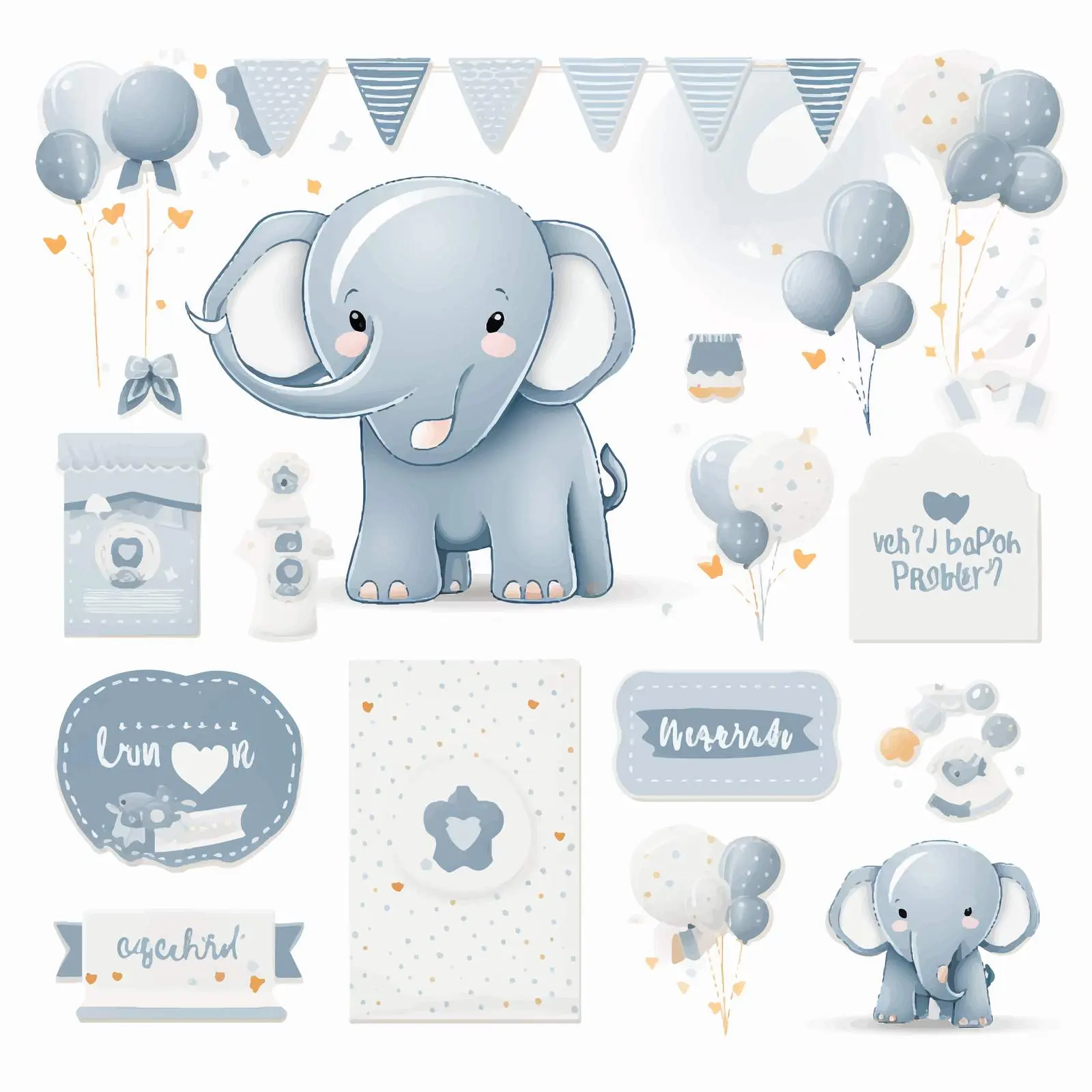 Little Elephant Baby Shower Invitation & Thank You Templates – free card designs image from Dotvec