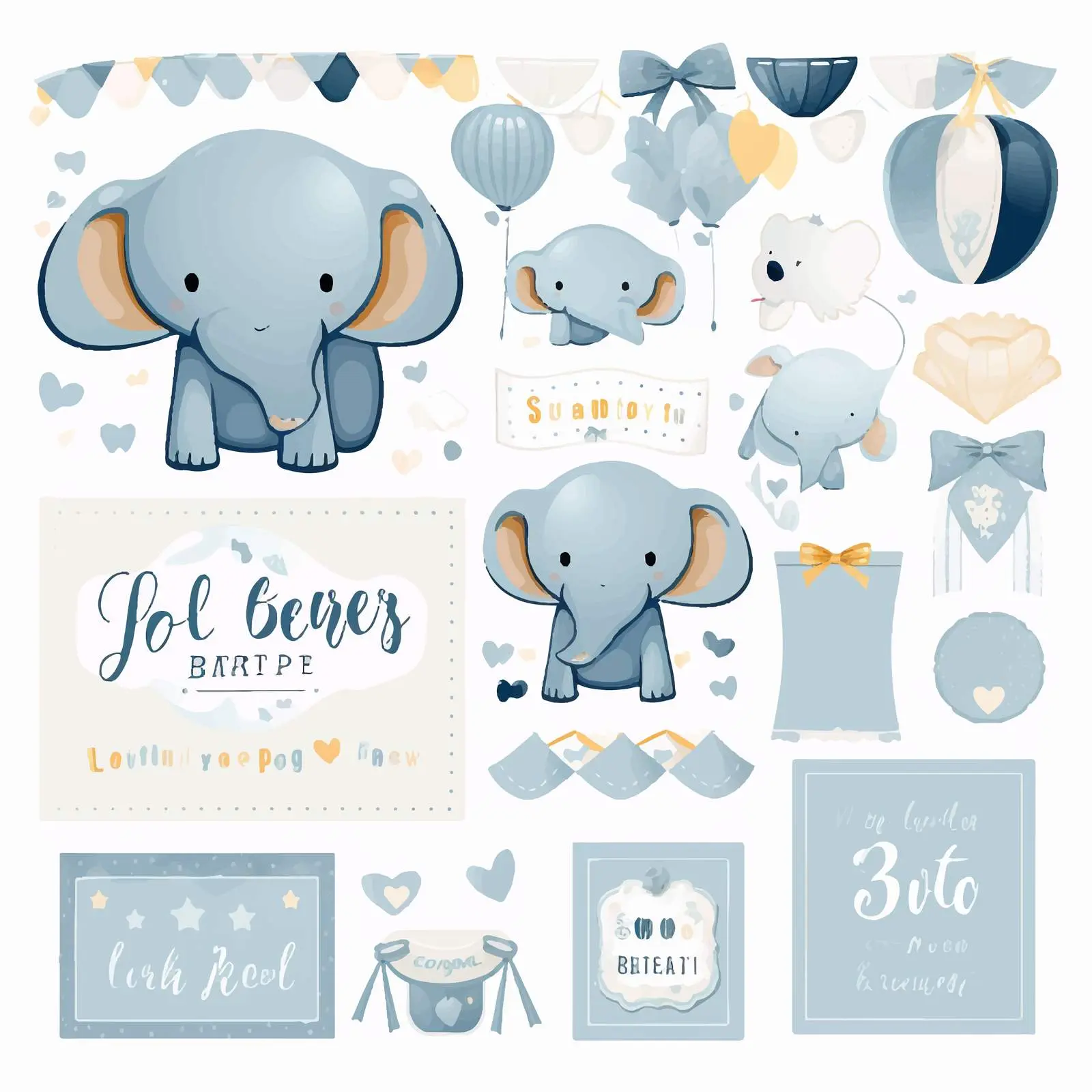Little Elephant Baby Shower Invitation Templates Set — free download from Dotvec