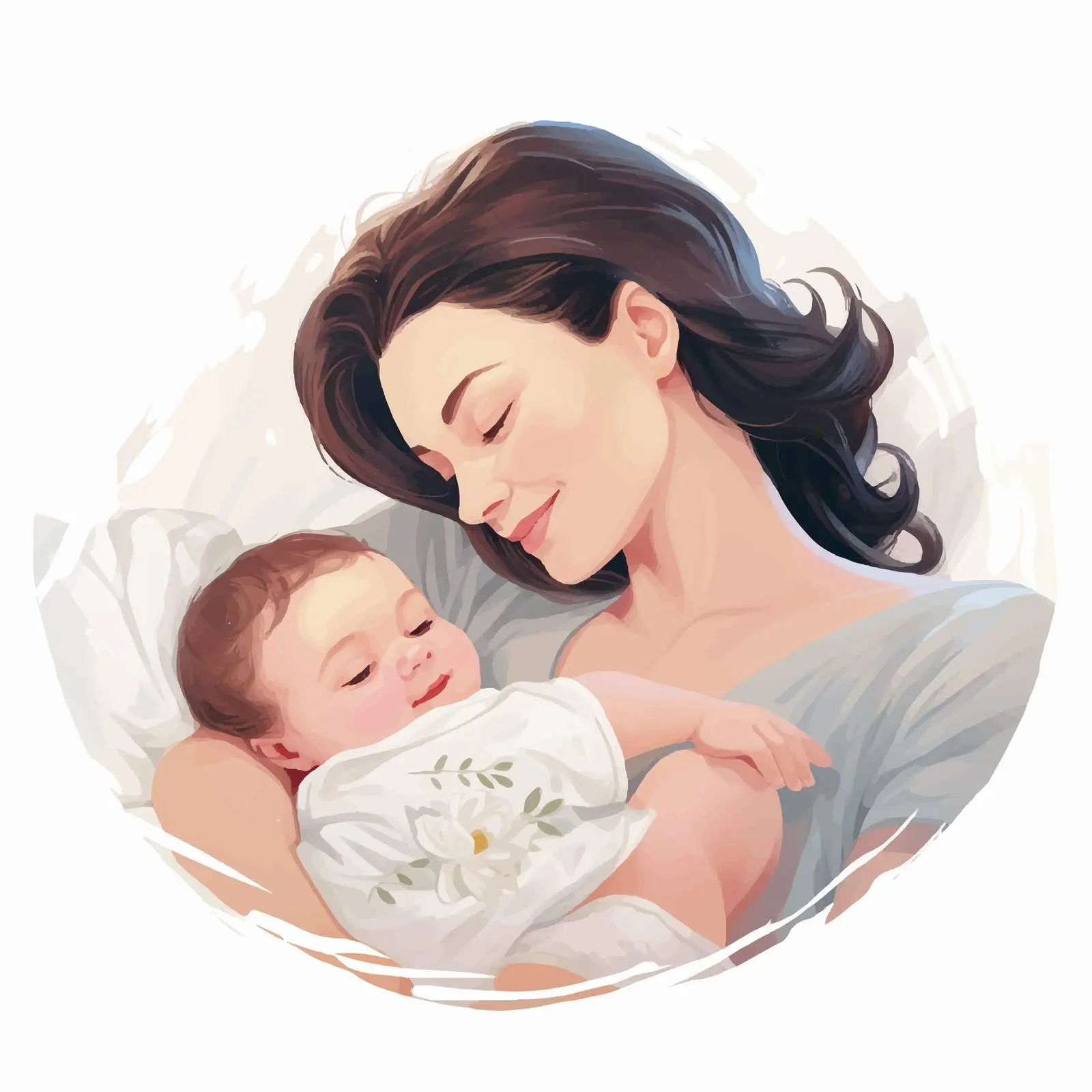 Happy Mother and Newborn Smiling Postcard — free download from Dotvec