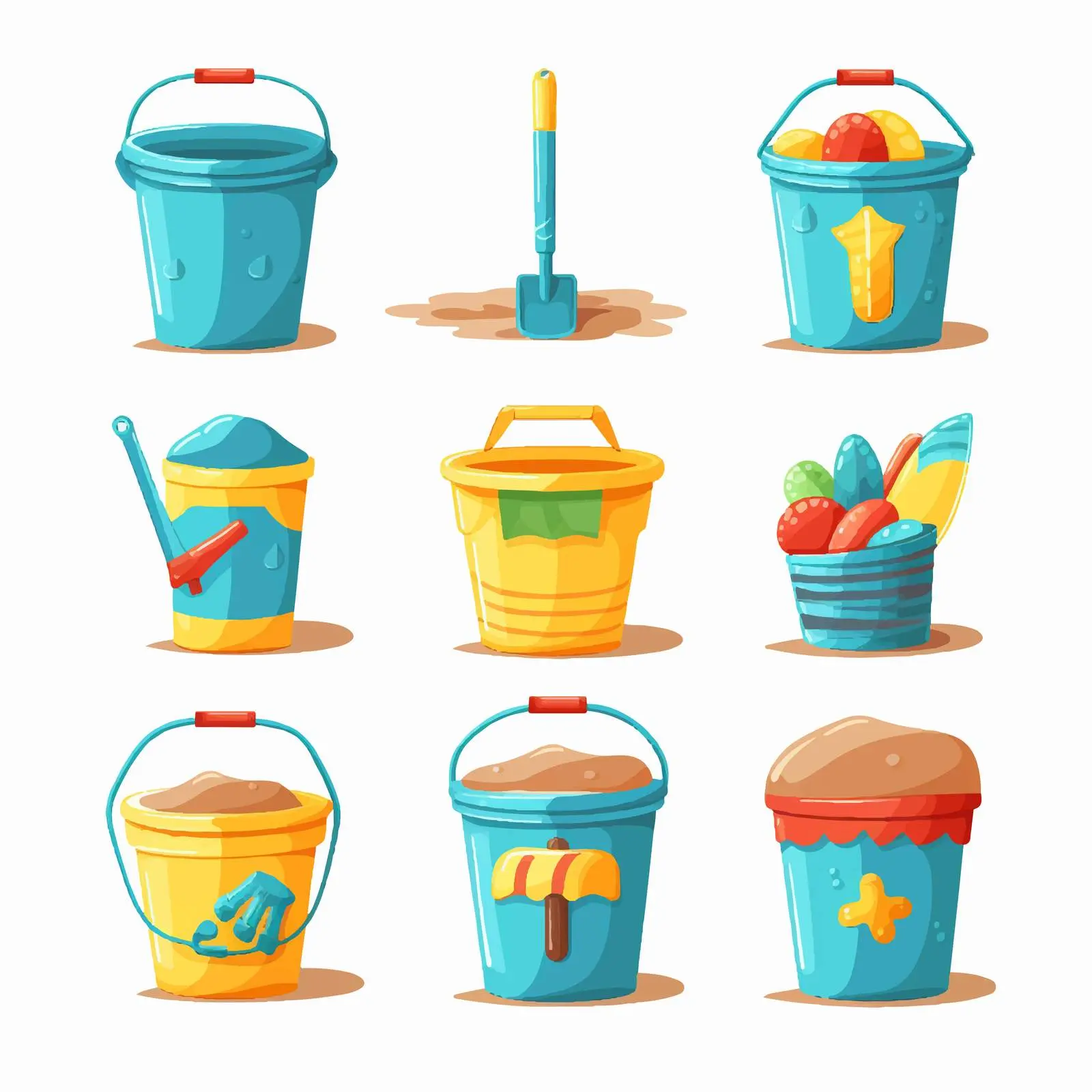 Colorful Baby Toy Plastic Bucket and Shovel Vectors — free download from Dotvec