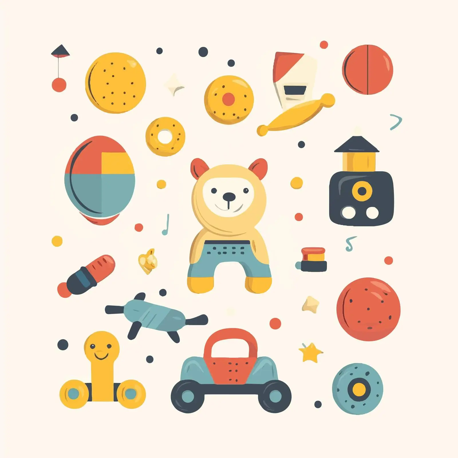 Flat Vector Illustration of Baby Toys — free download from Dotvec