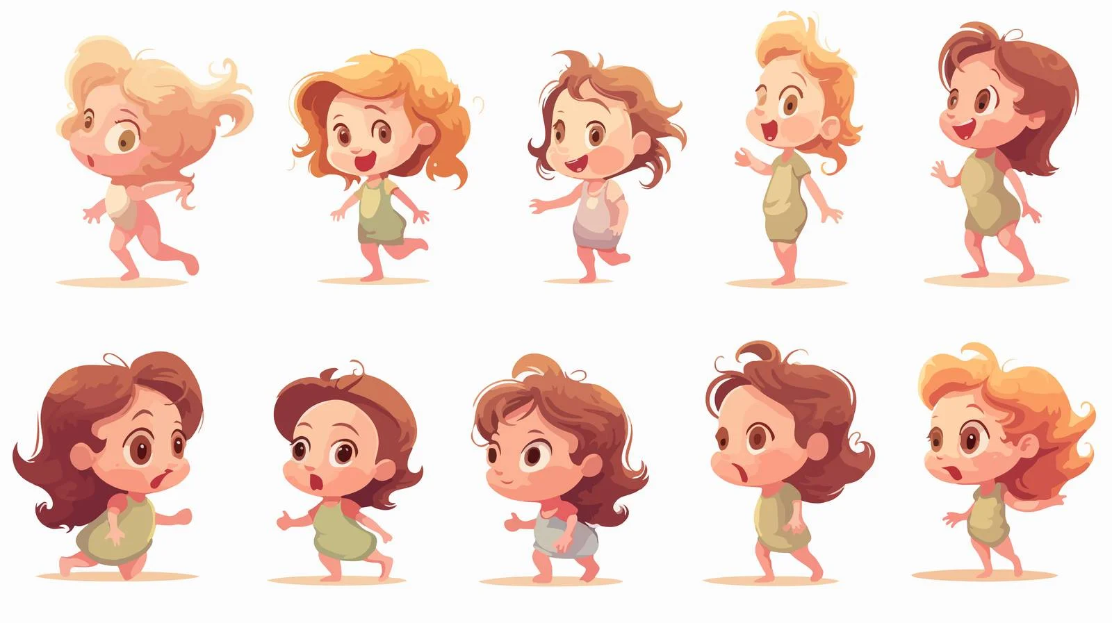 Baby Girl to Toddler Cartoon Evolution — free download from Dotvec