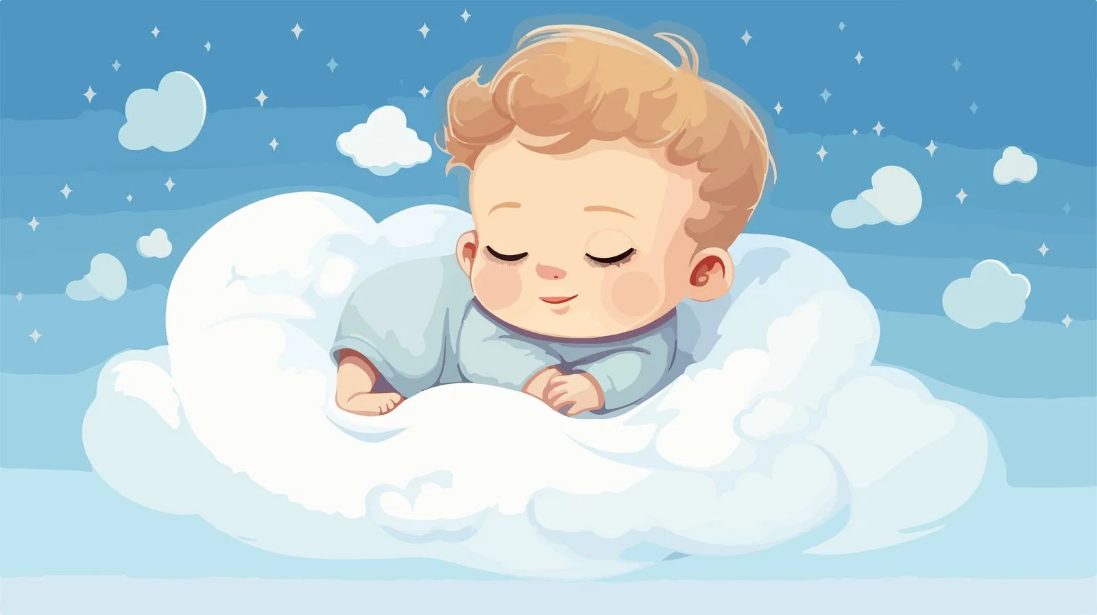 Peaceful Baby on Cloud Cartoon Illustration — free download from Dotvec