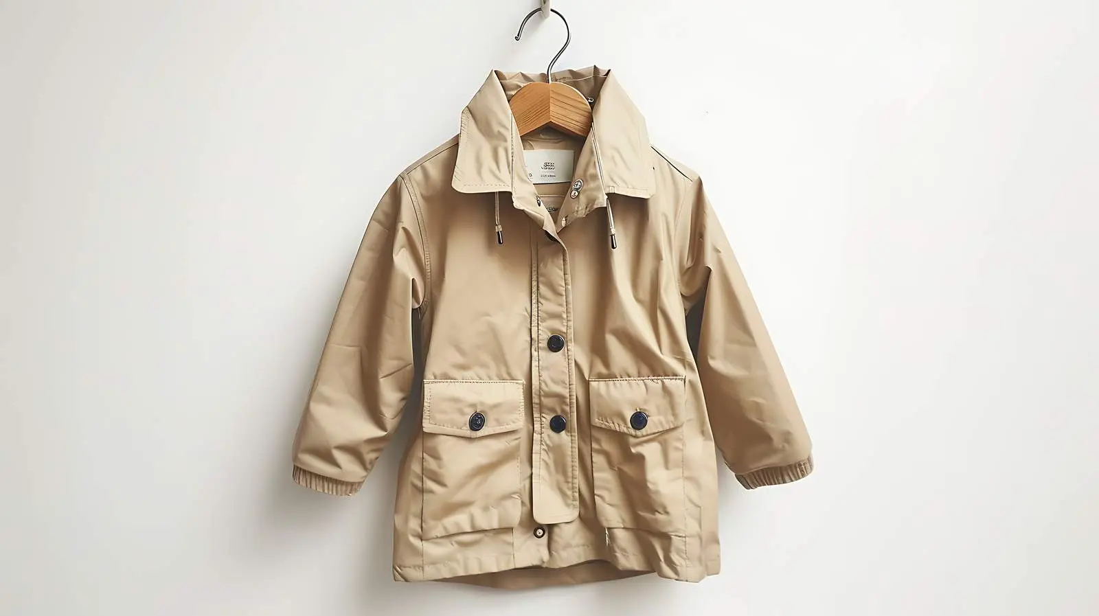 Neutral Beige Raincoat for Kids on Hanger – free kids apparel image from Dotvec