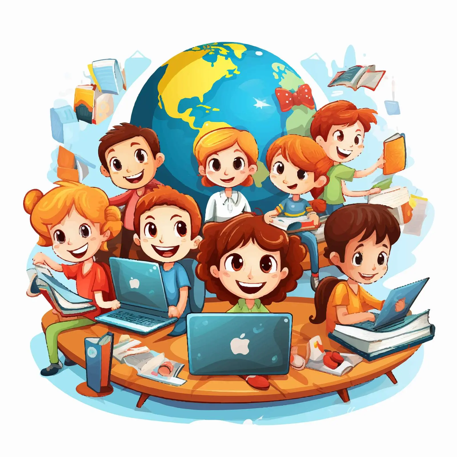 Back to School Theme with Kids and Computers — free download from Dotvec