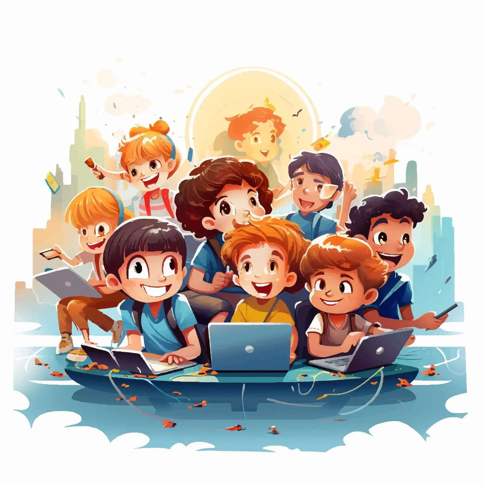Back to School Theme with Kids and Computers — free download from Dotvec