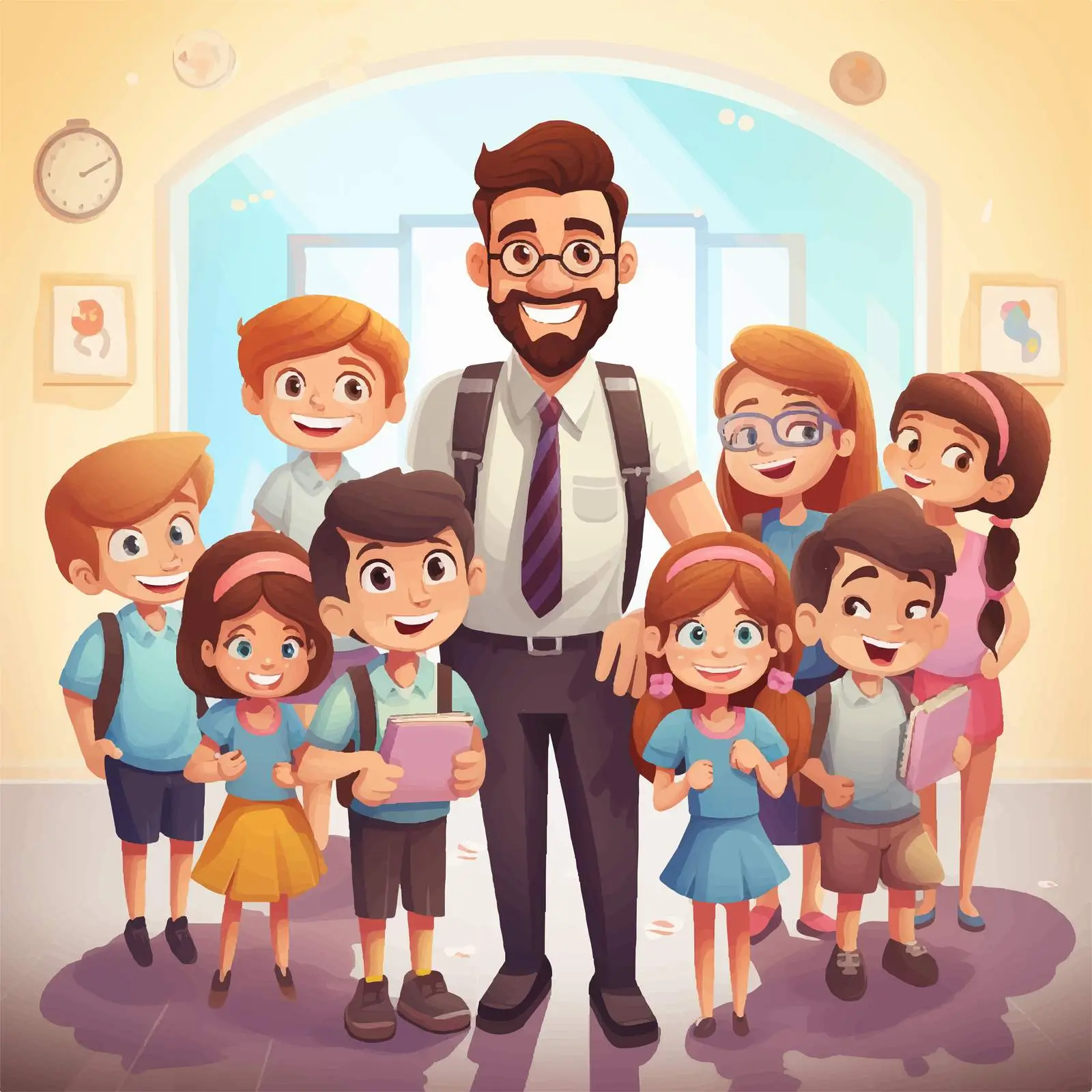 Back to School Vector with Teacher and Students — free download from Dotvec