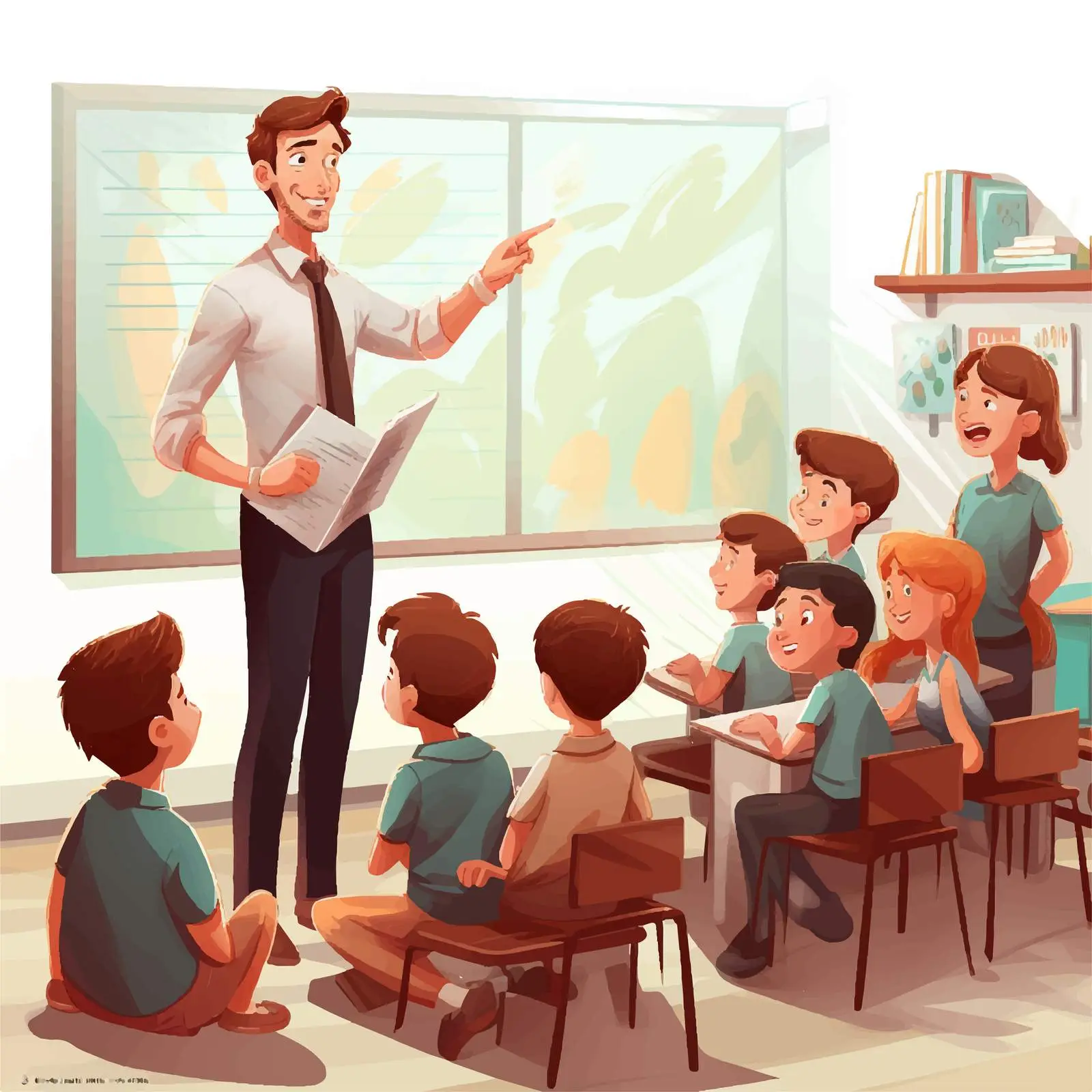 Back to School Illustration with Teacher and Students — free download from Dotvec