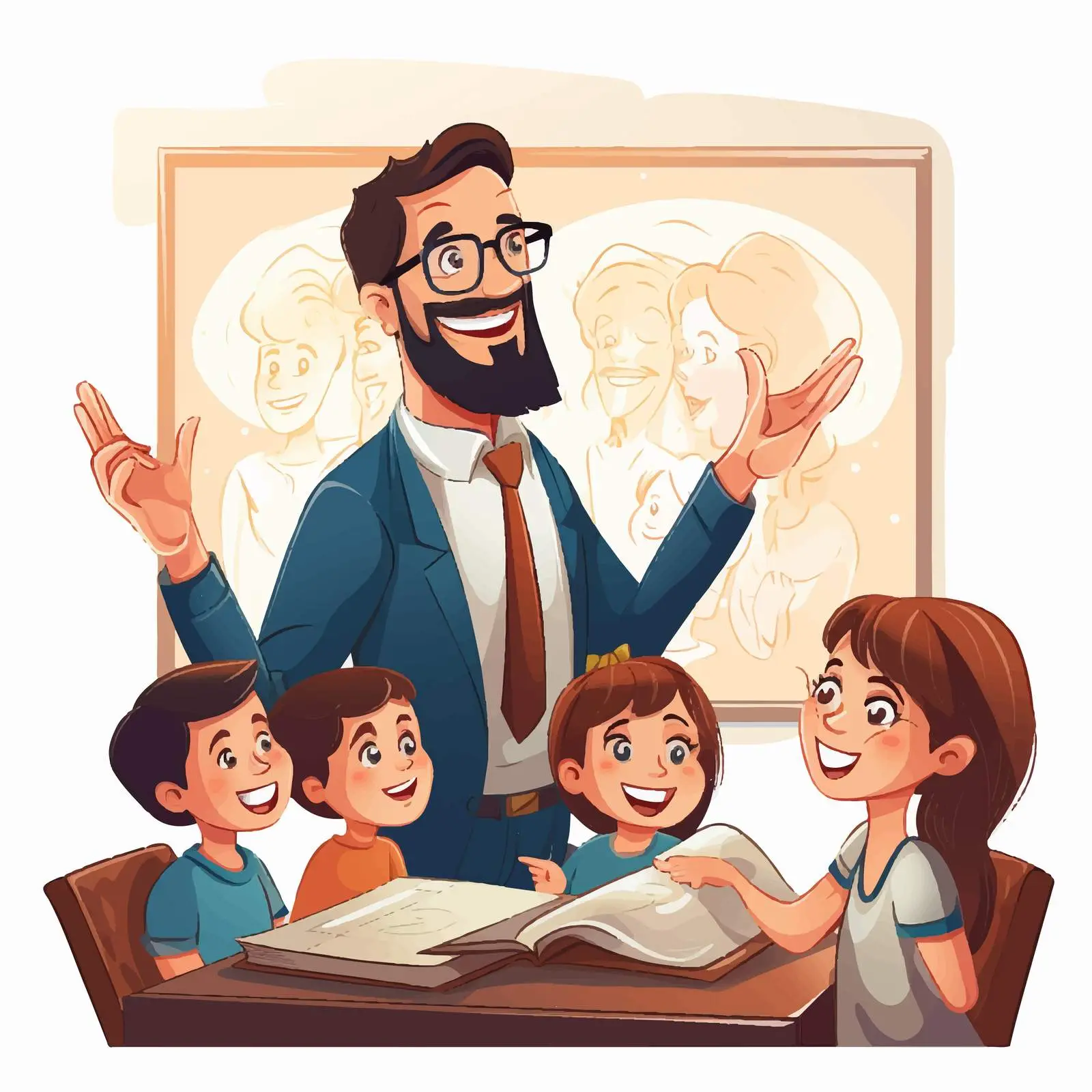 Back to School Illustration with Teacher and Students — free download from Dotvec