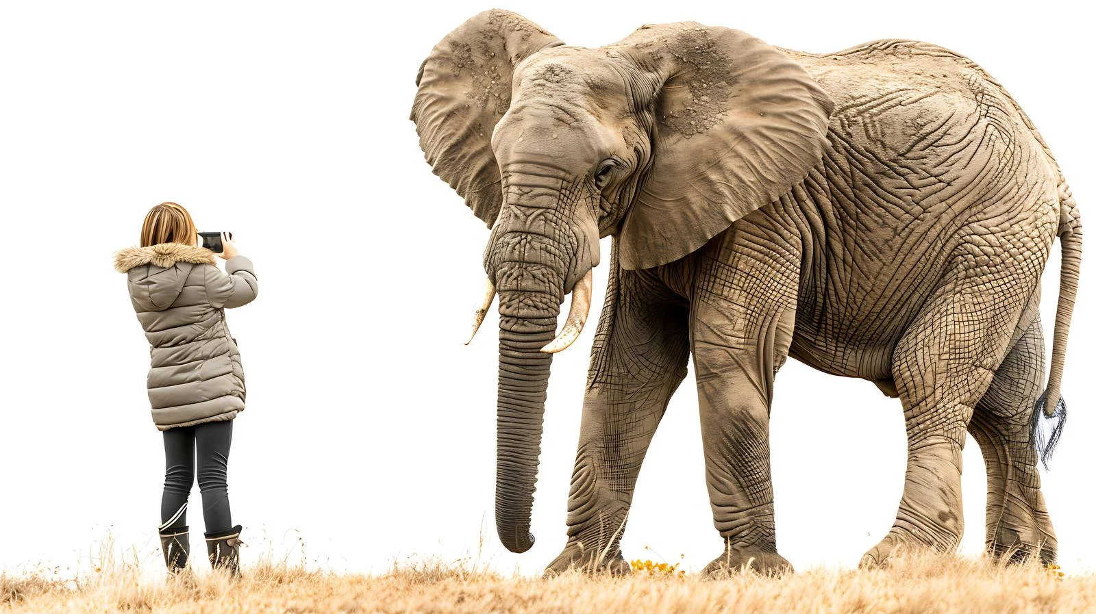 Girl photographing elephant from behind — free download from Dotvec
