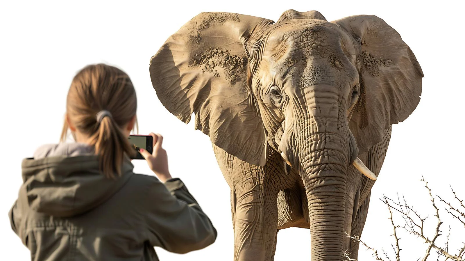 Girl photographing elephant from behind inverd — free download from Dotvec