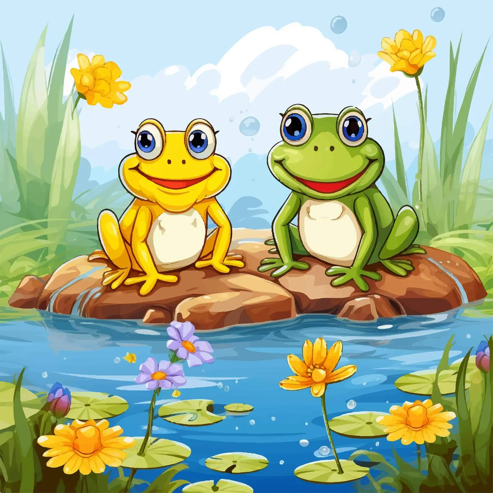 Happy Frogs in a Serene Pond Illustration — free download from Dotvec