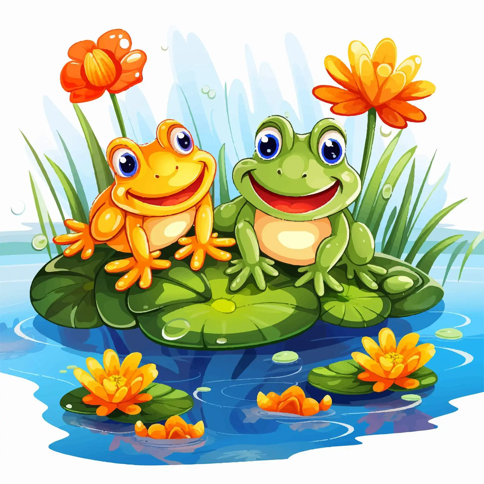 Happy Frogs in a Serene Pond Illustration — free download from Dotvec