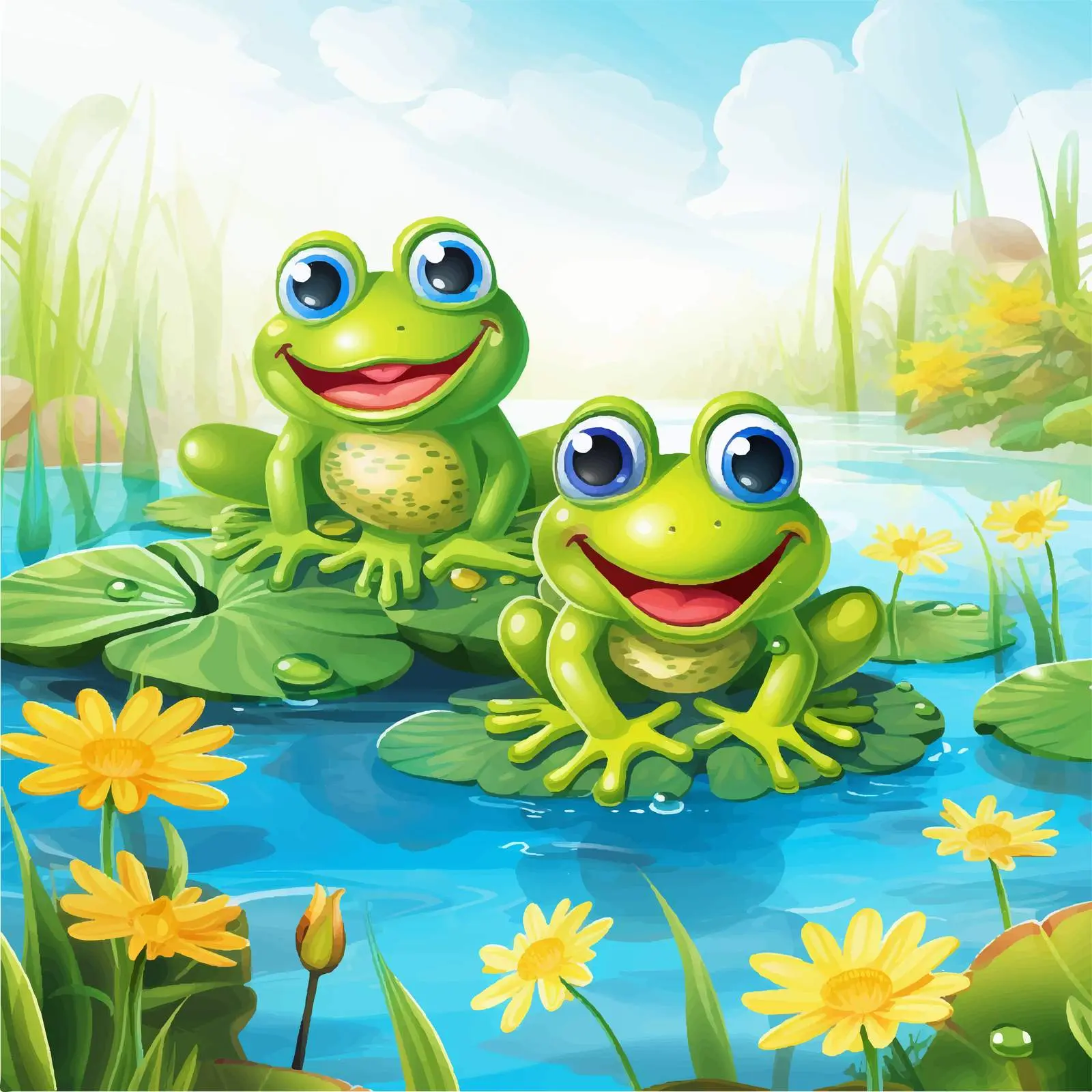 Happy Frogs in a Serene Pond Illustration — free download from Dotvec