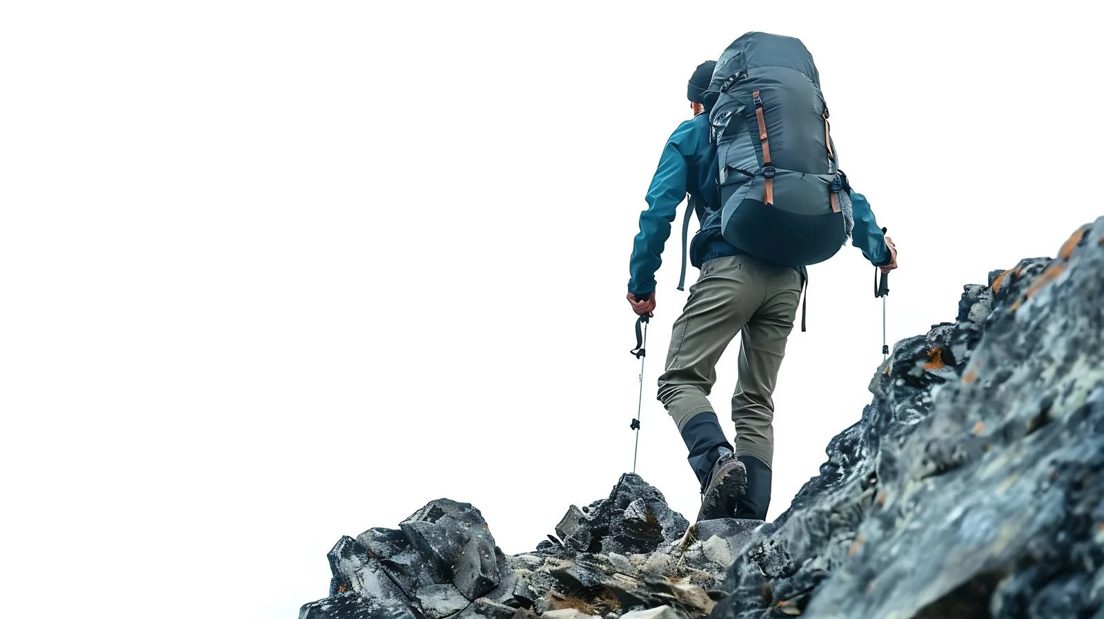 Adventurous trekker traversing rugged rocky path — free download from Dotvec
