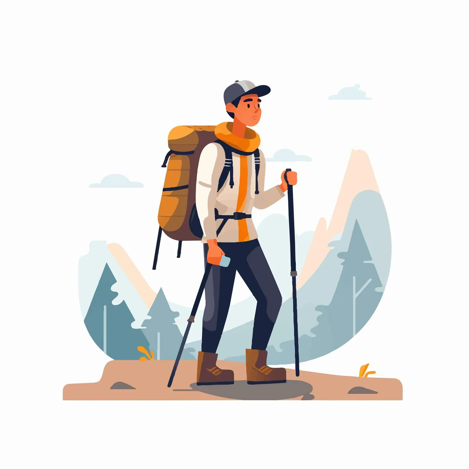 Hiking Tourist with Walking Poles in Nature — free download from Dotvec