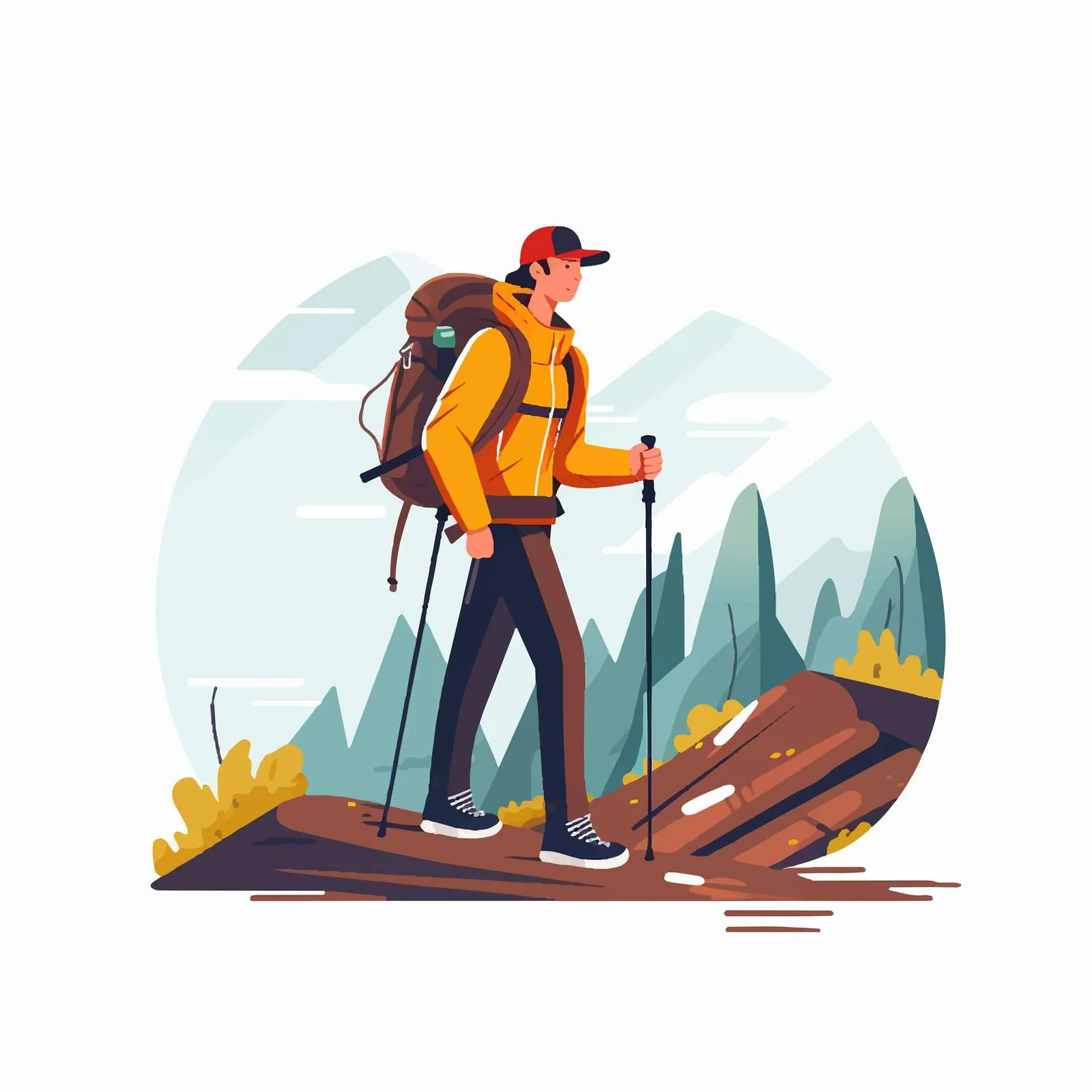 Backpacker Hiking with Walking Poles Vector Art – free poles image from Dotvec