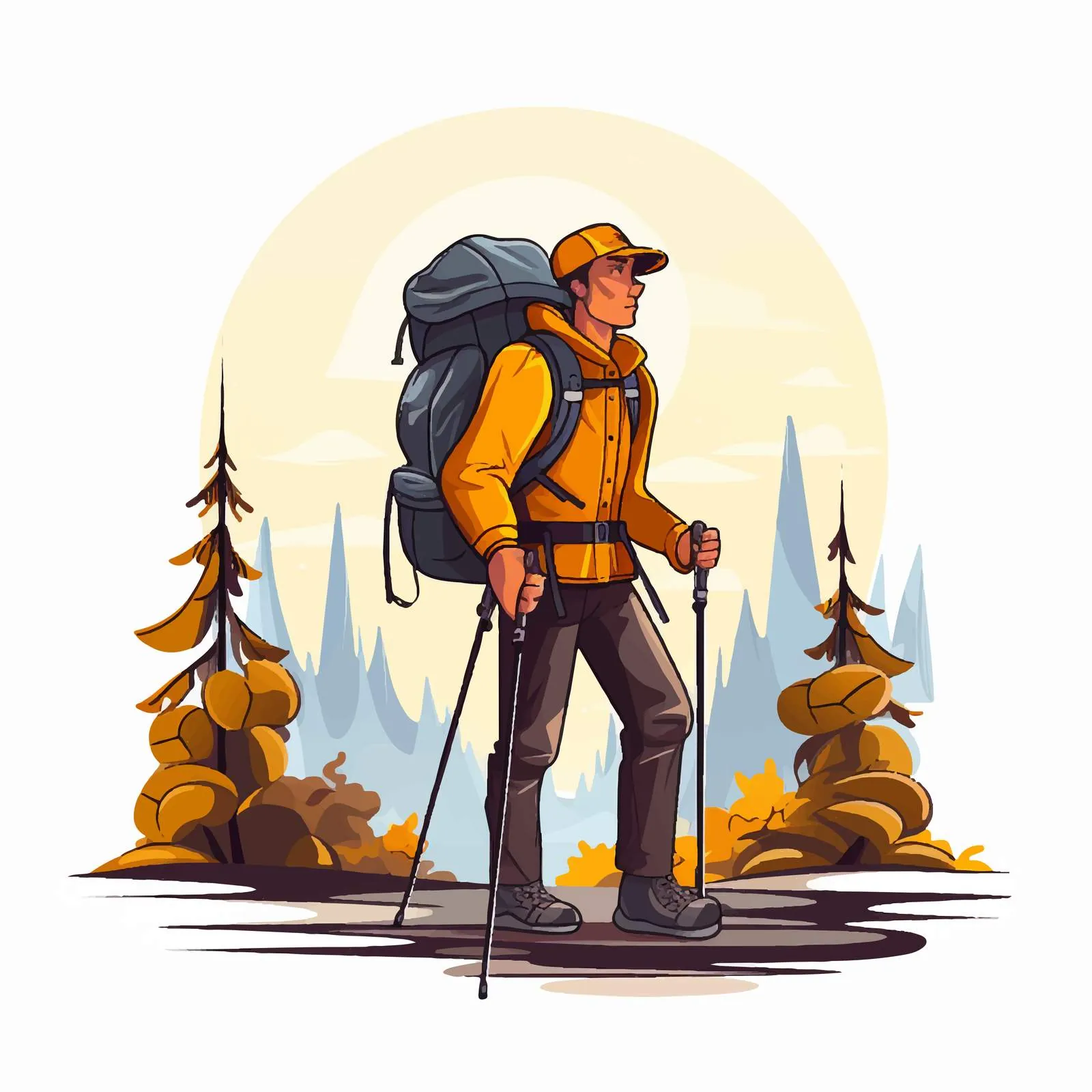 Hiker Trekking with Walking Poles Illustration — free download from Dotvec