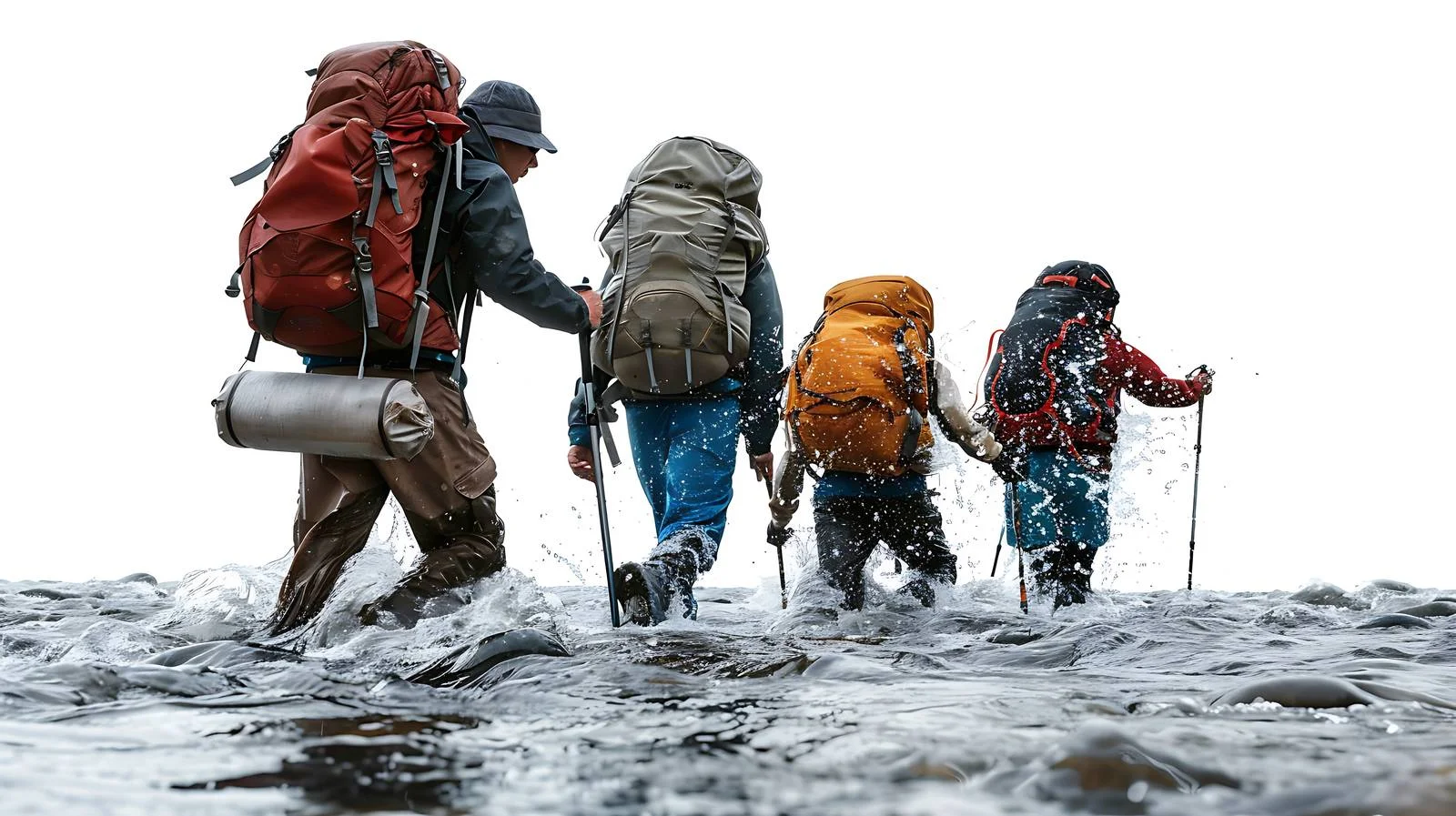 Collaborative Backpackers Navigate River Channel — free download from Dotvec