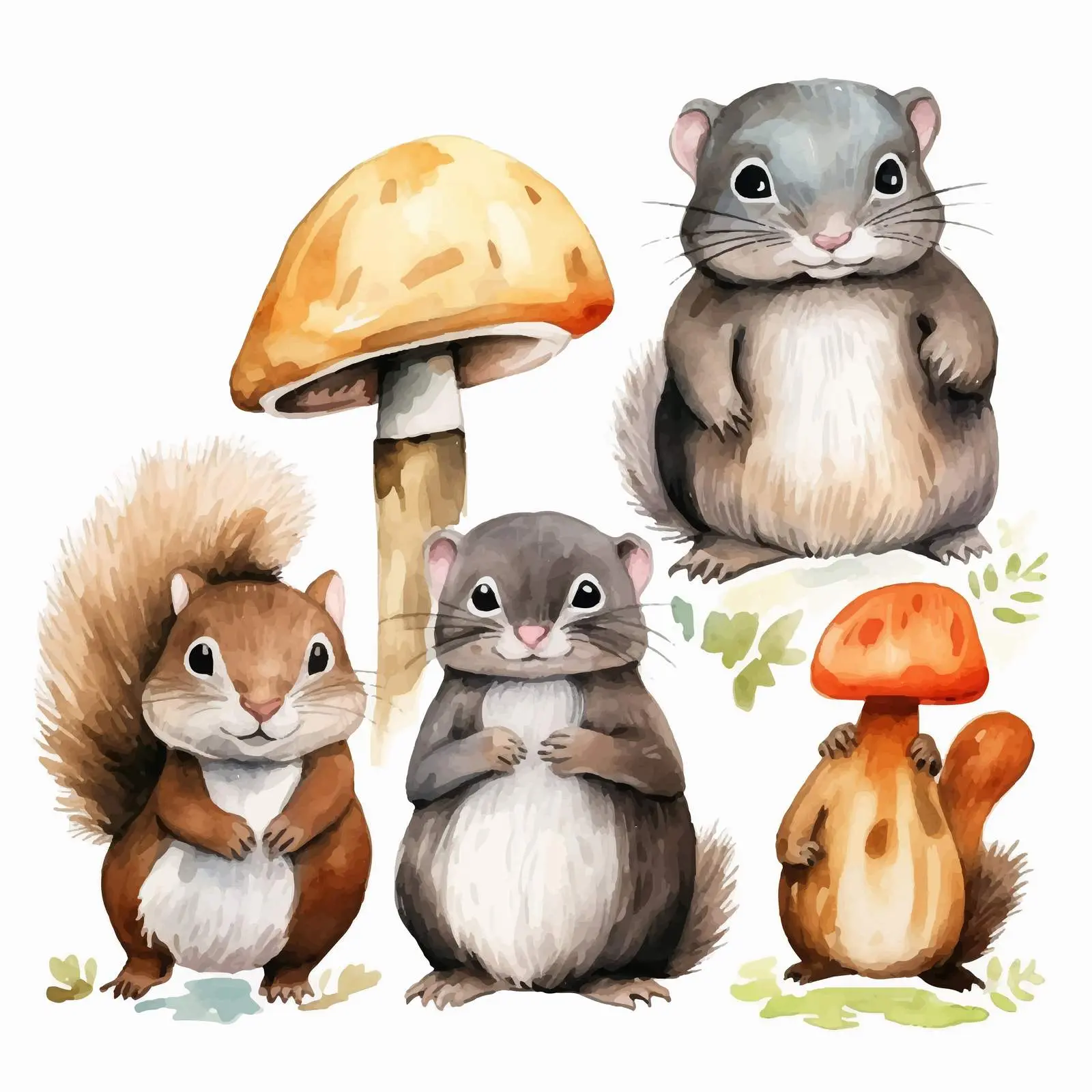 Watercolor Animal Set: Badger, Bunny, Bear, Beaver – free forest animals image from Dotvec