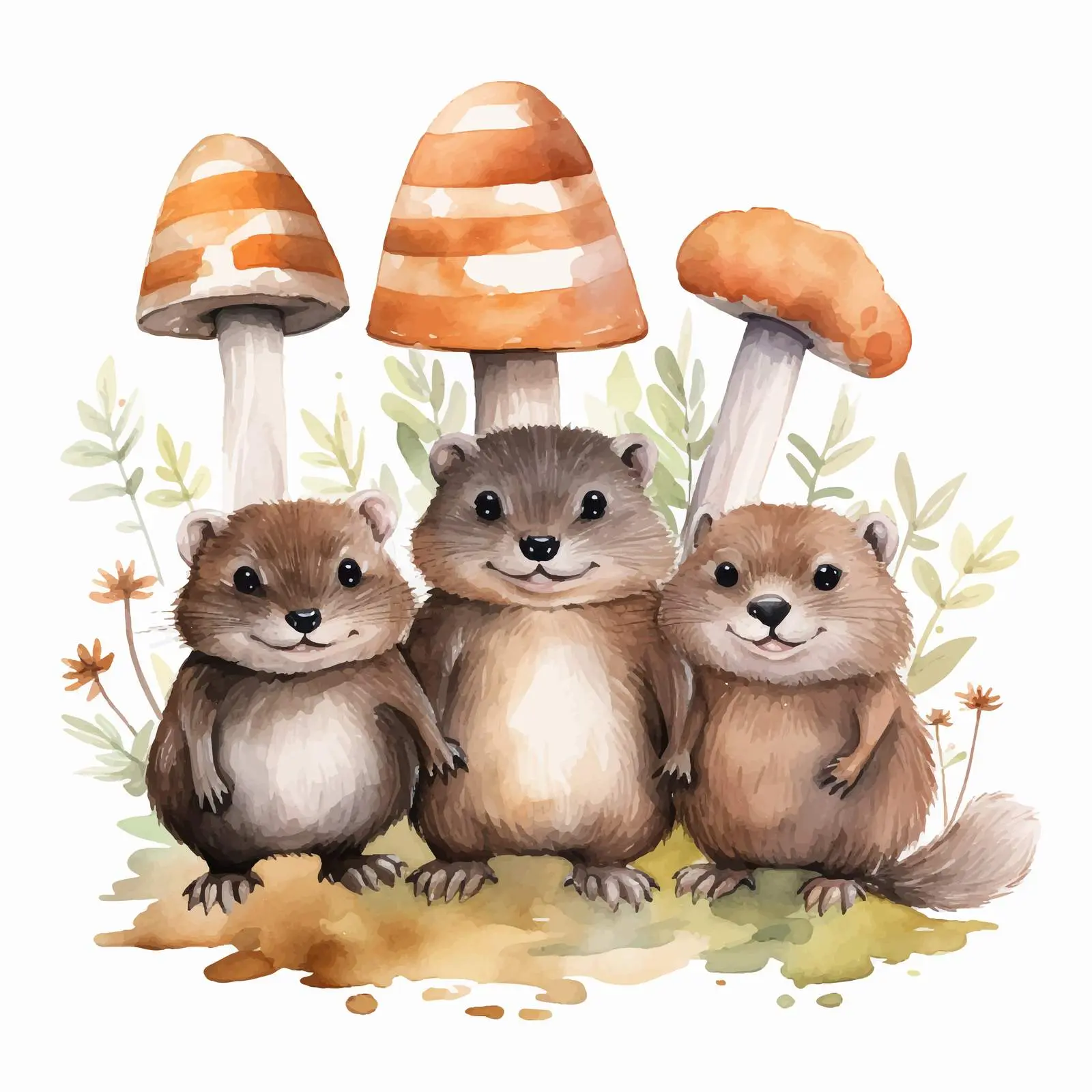 Watercolor Animal Vector Set with Fungi — free download from Dotvec