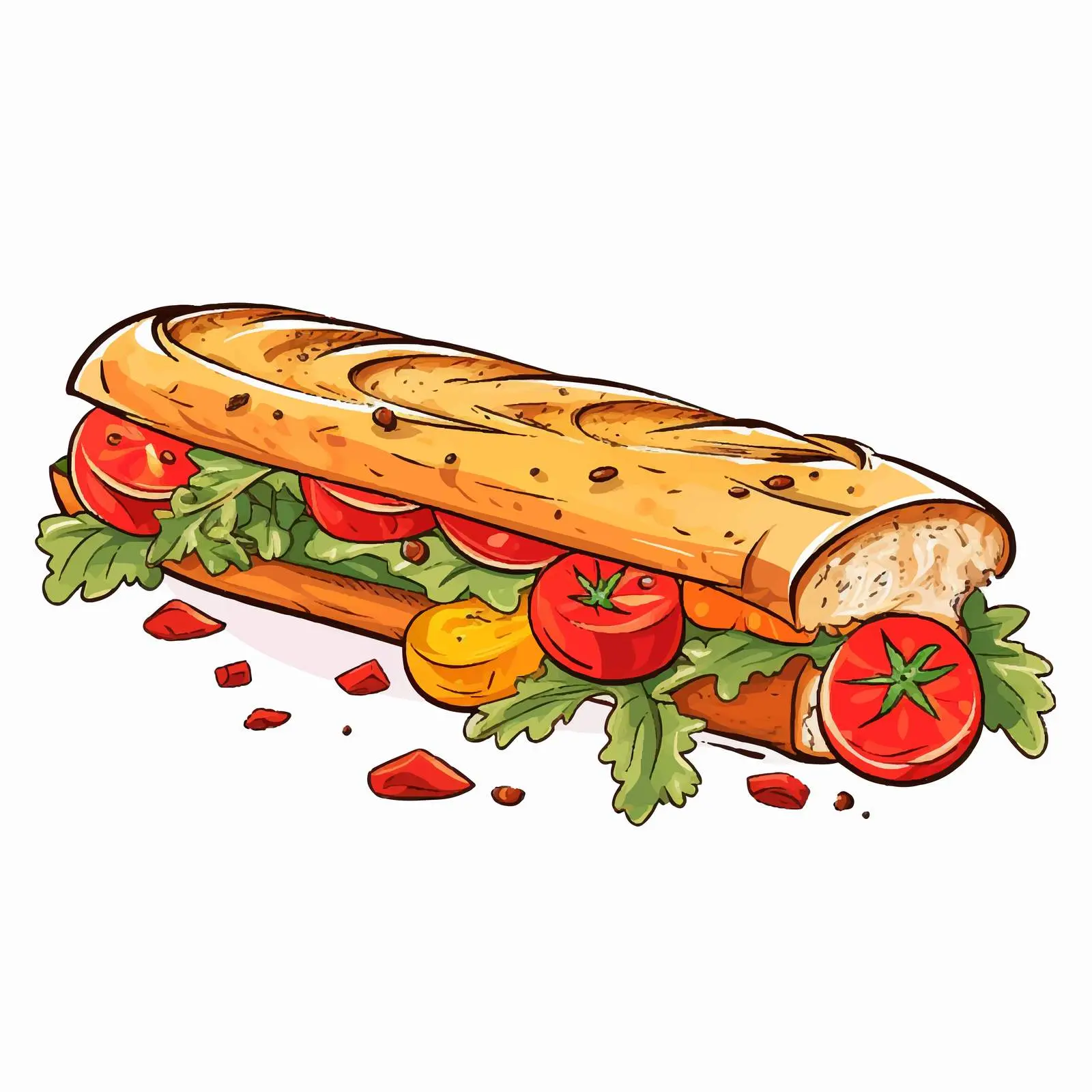 Baguette with Cheese and Tomatoes Lunch Vectors — free download from Dotvec