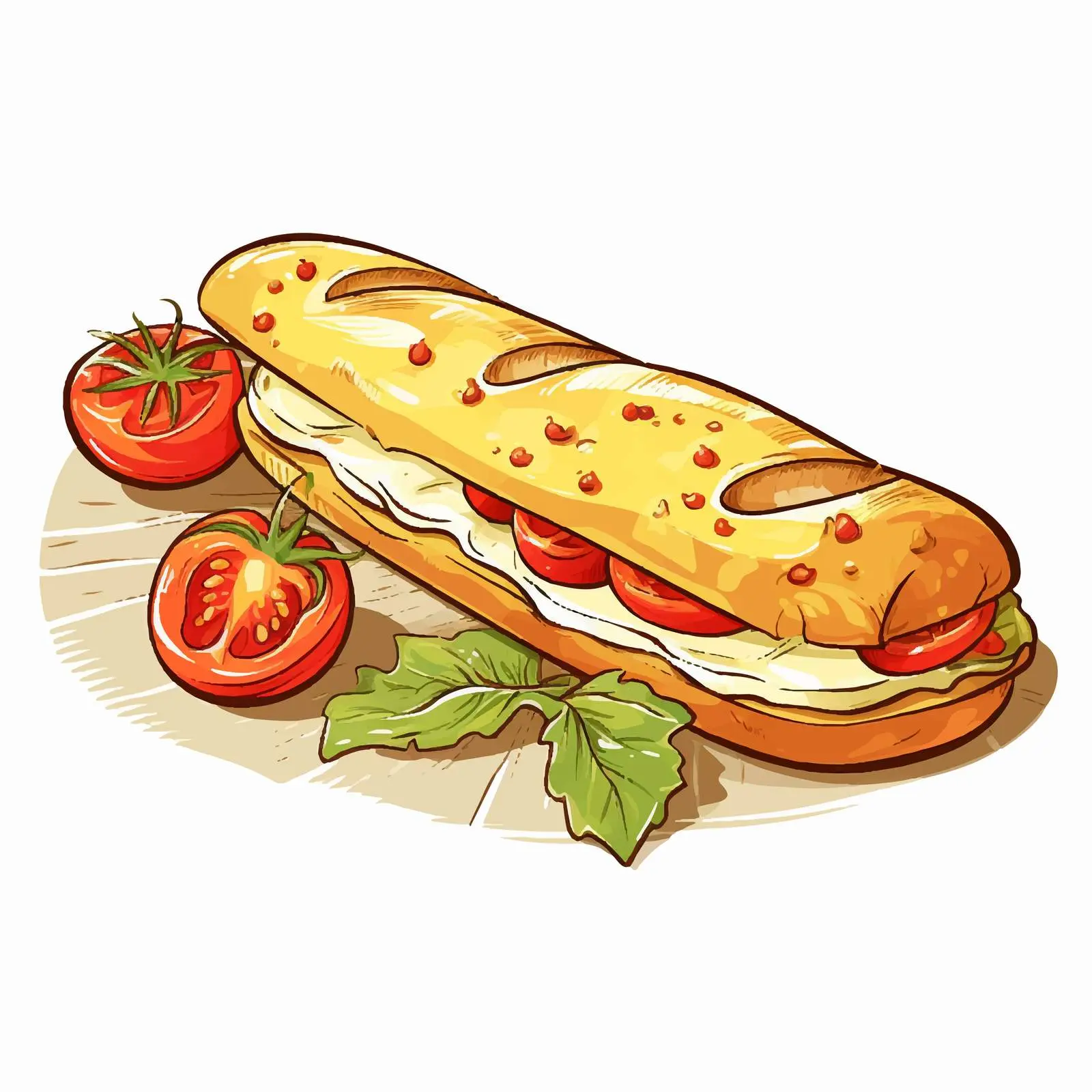Baguette with Cheese and Tomatoes for Lunch – free creative food image from Dotvec