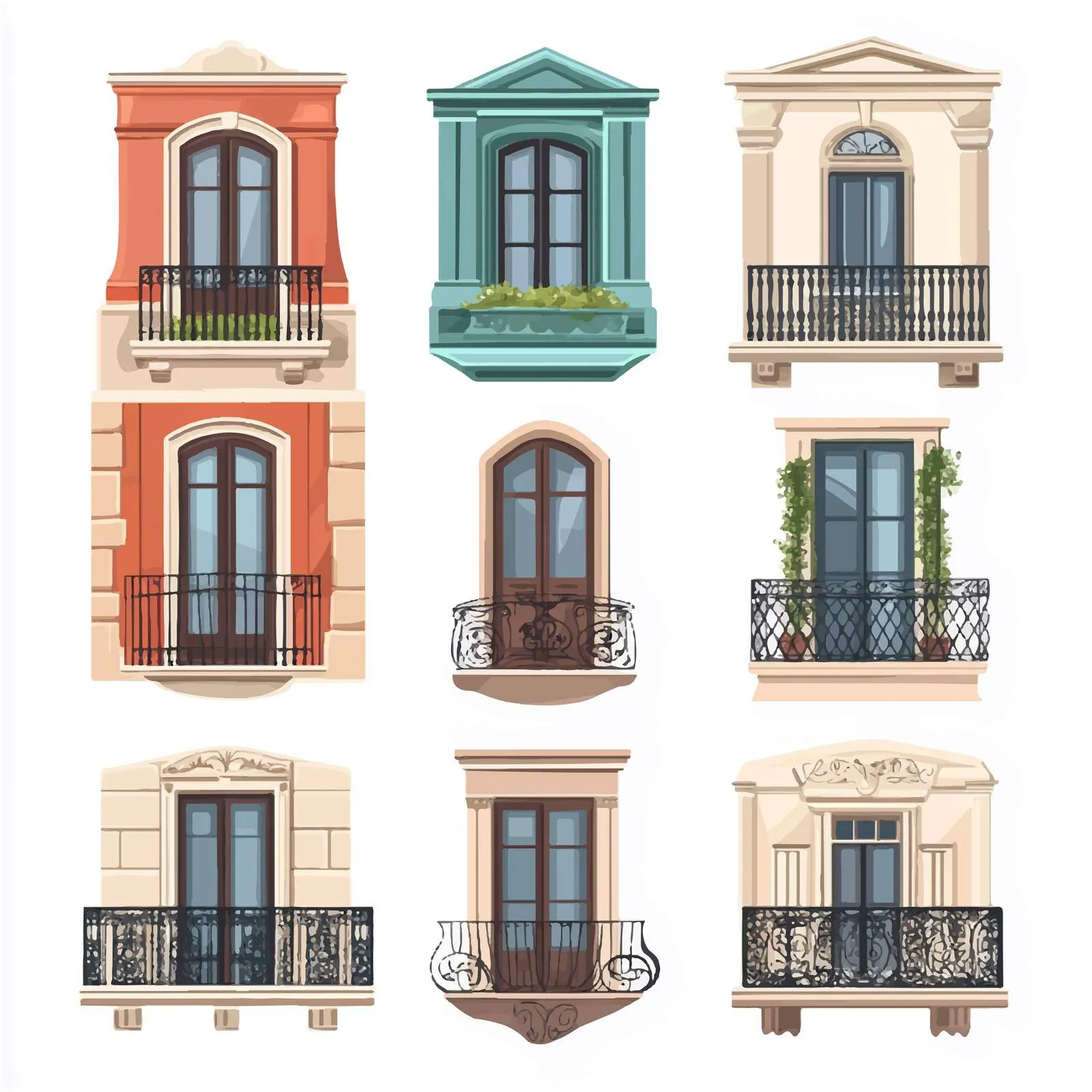 Balcony Vector Collection with Building Facades — free download from Dotvec