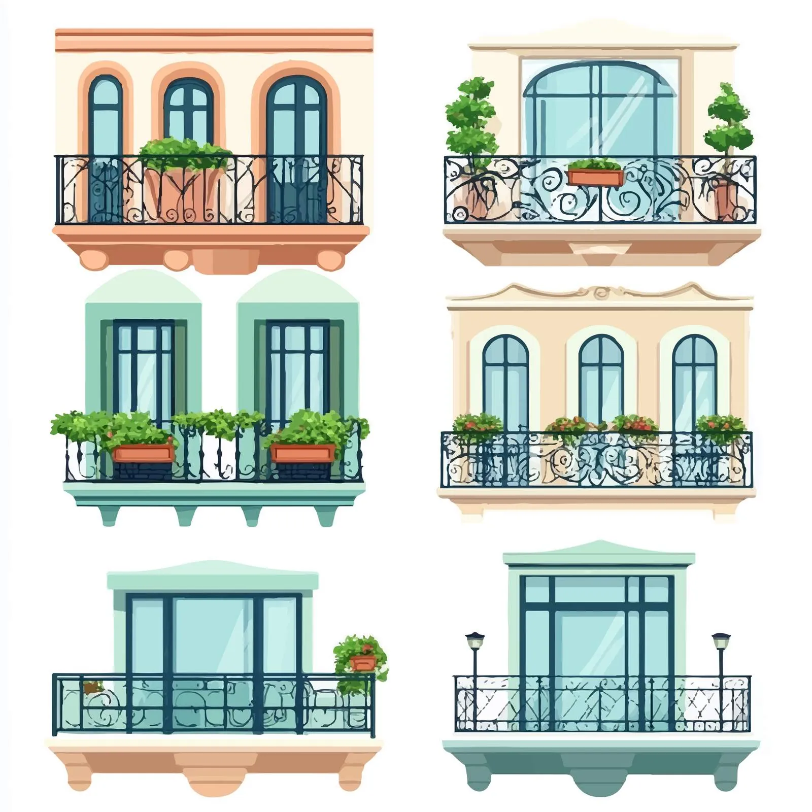 Elegant Balconies and Facade Design Elements — free download from Dotvec