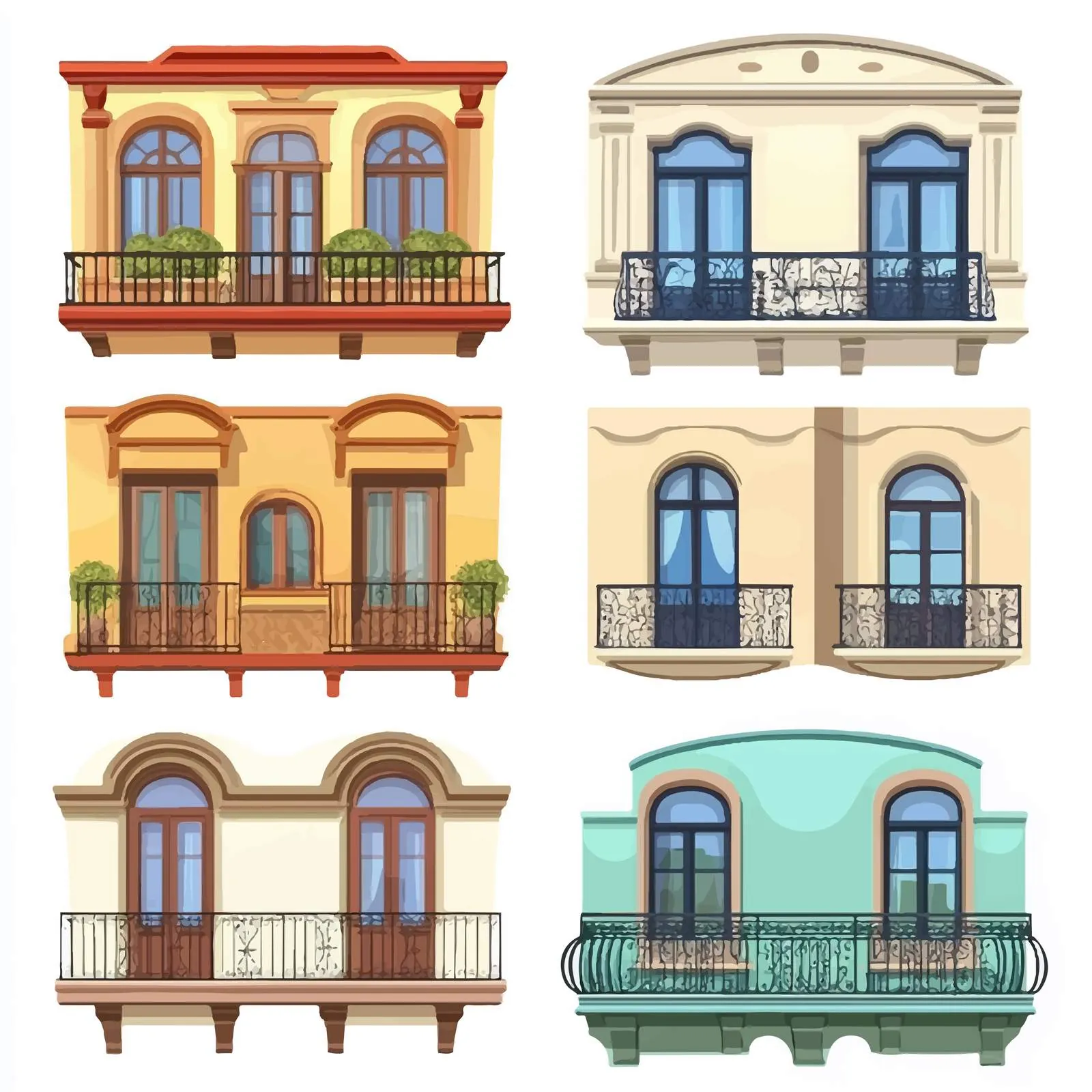 Balcony Collection with Building Facade Elements — free download from Dotvec