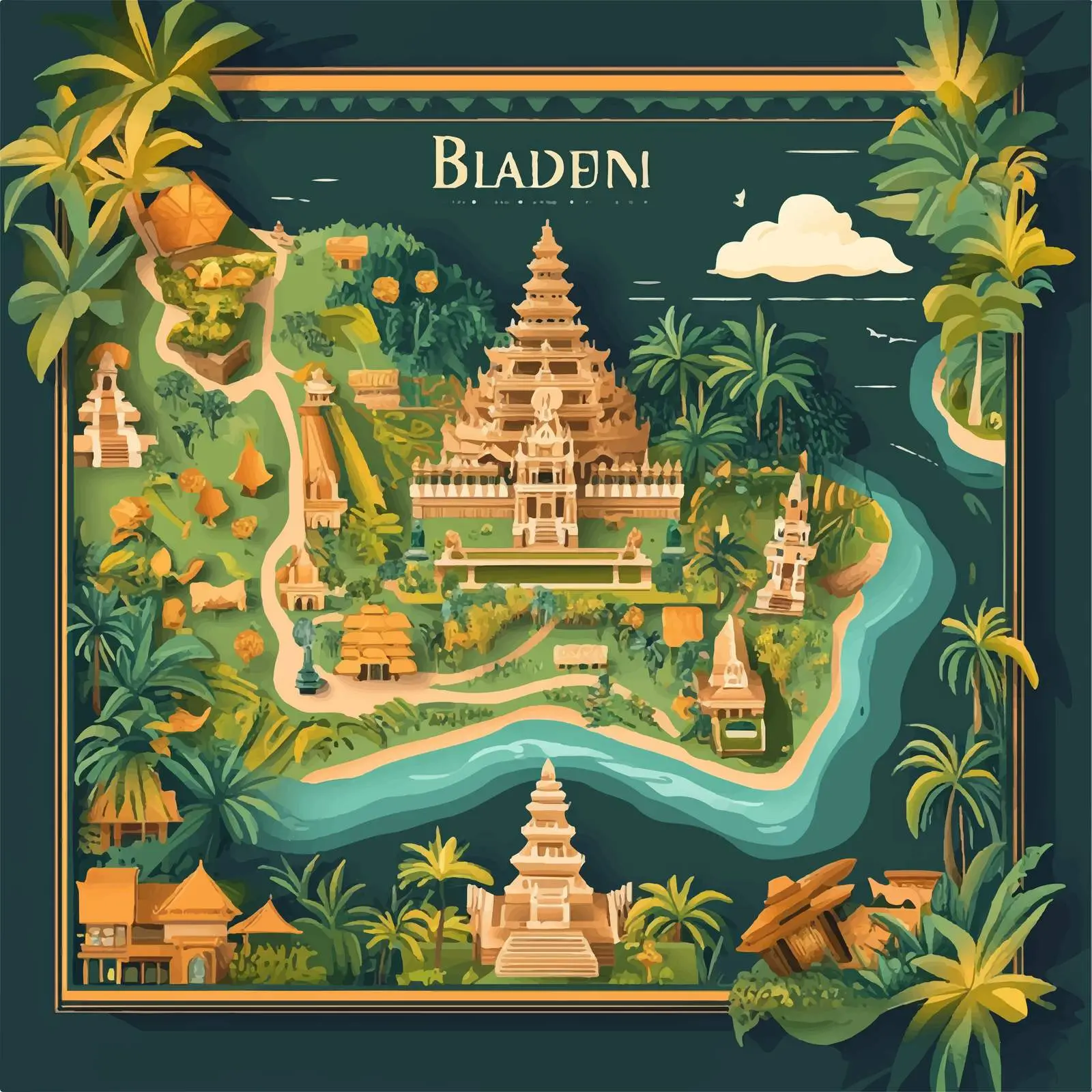 Bali Map and Monuments Vector Illustration — free download from Dotvec