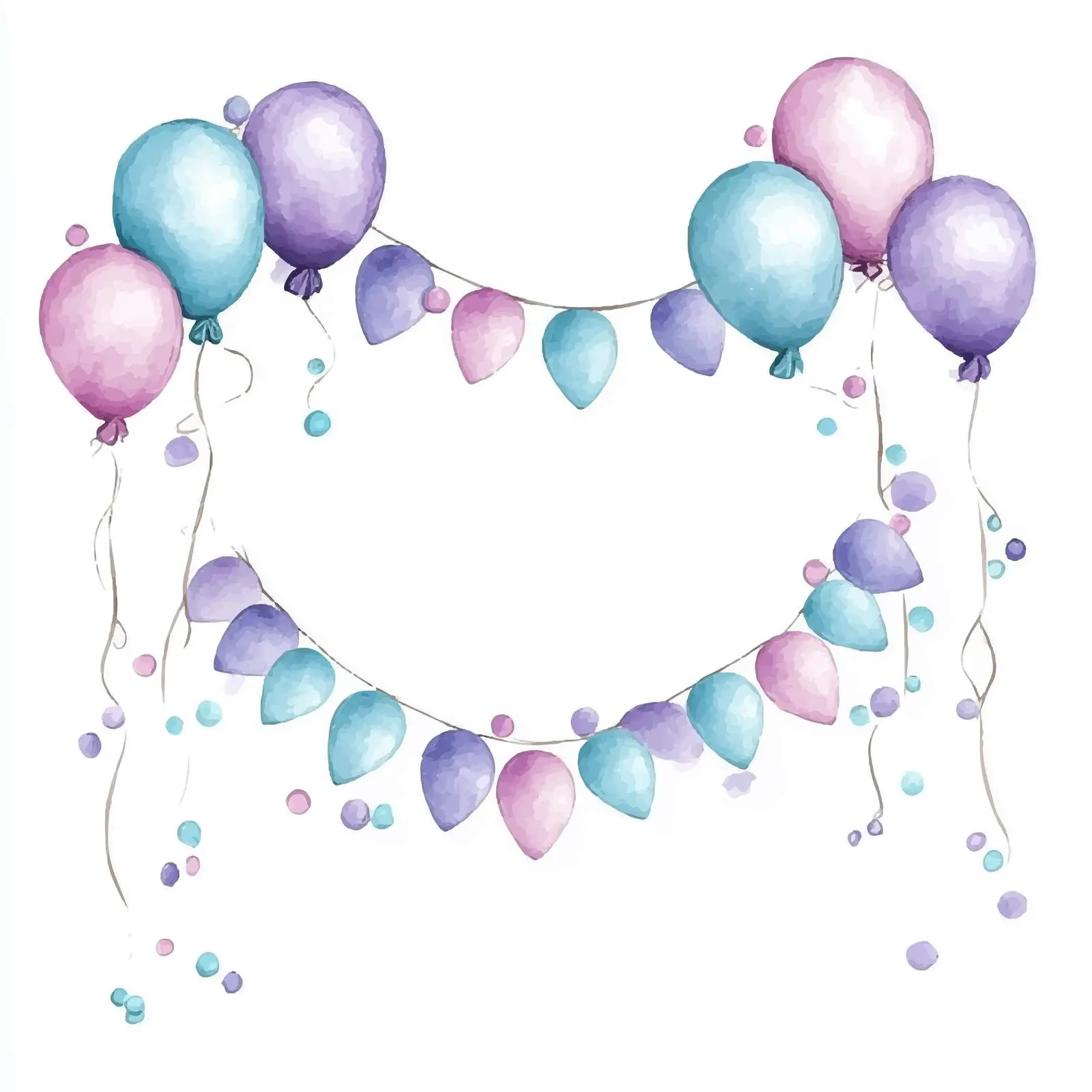 Watercolor Balloon Garland Cartoon Style Clipart – free childrens party image from Dotvec