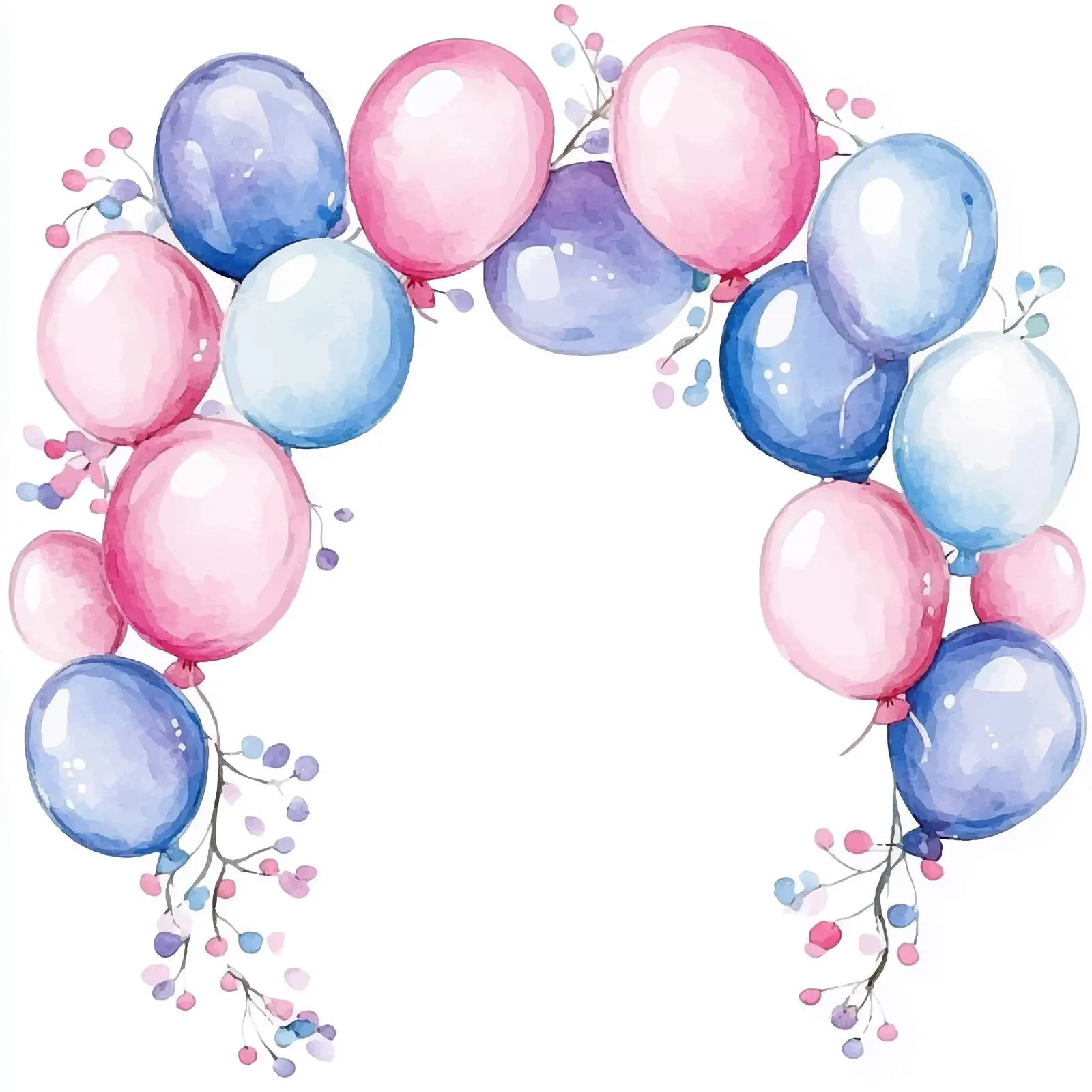 Cartoon Style Watercolor Balloon Garland Clipart – free childrens party image from Dotvec