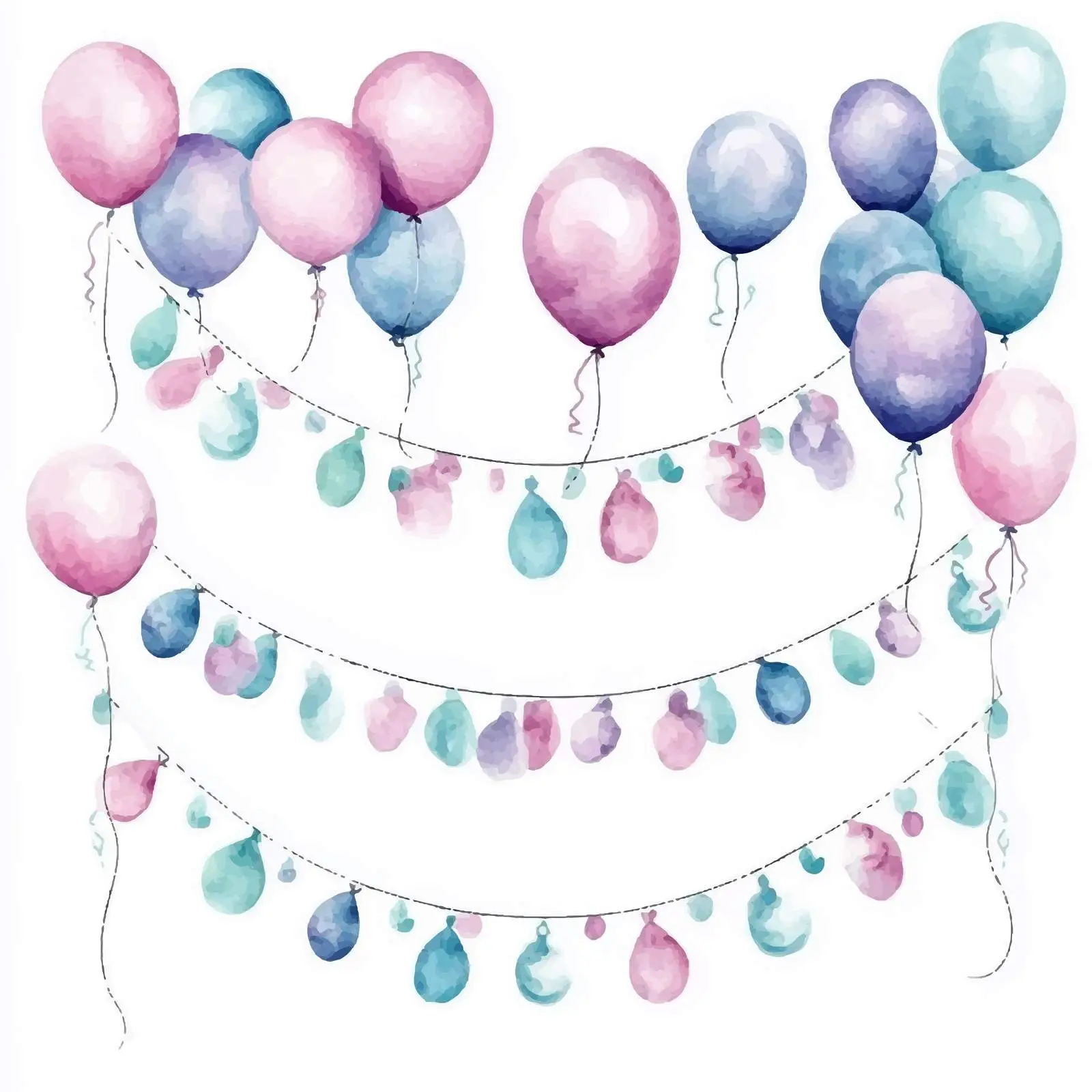 Watercolor Cartoon Balloon Garland Clipart — free download from Dotvec