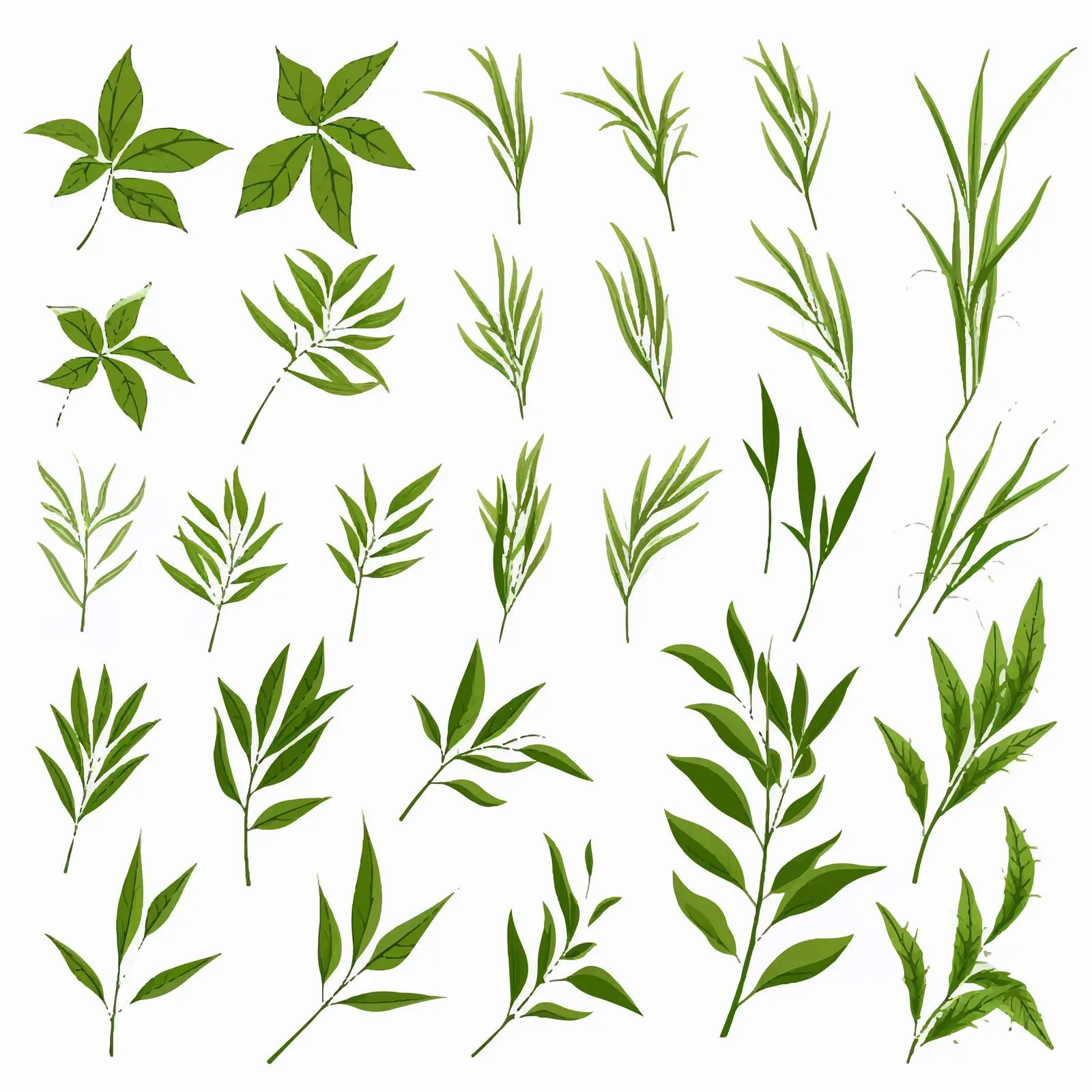 Bamboo Green Leaves Silhouettes Clip Art Set – free vector set image from Dotvec