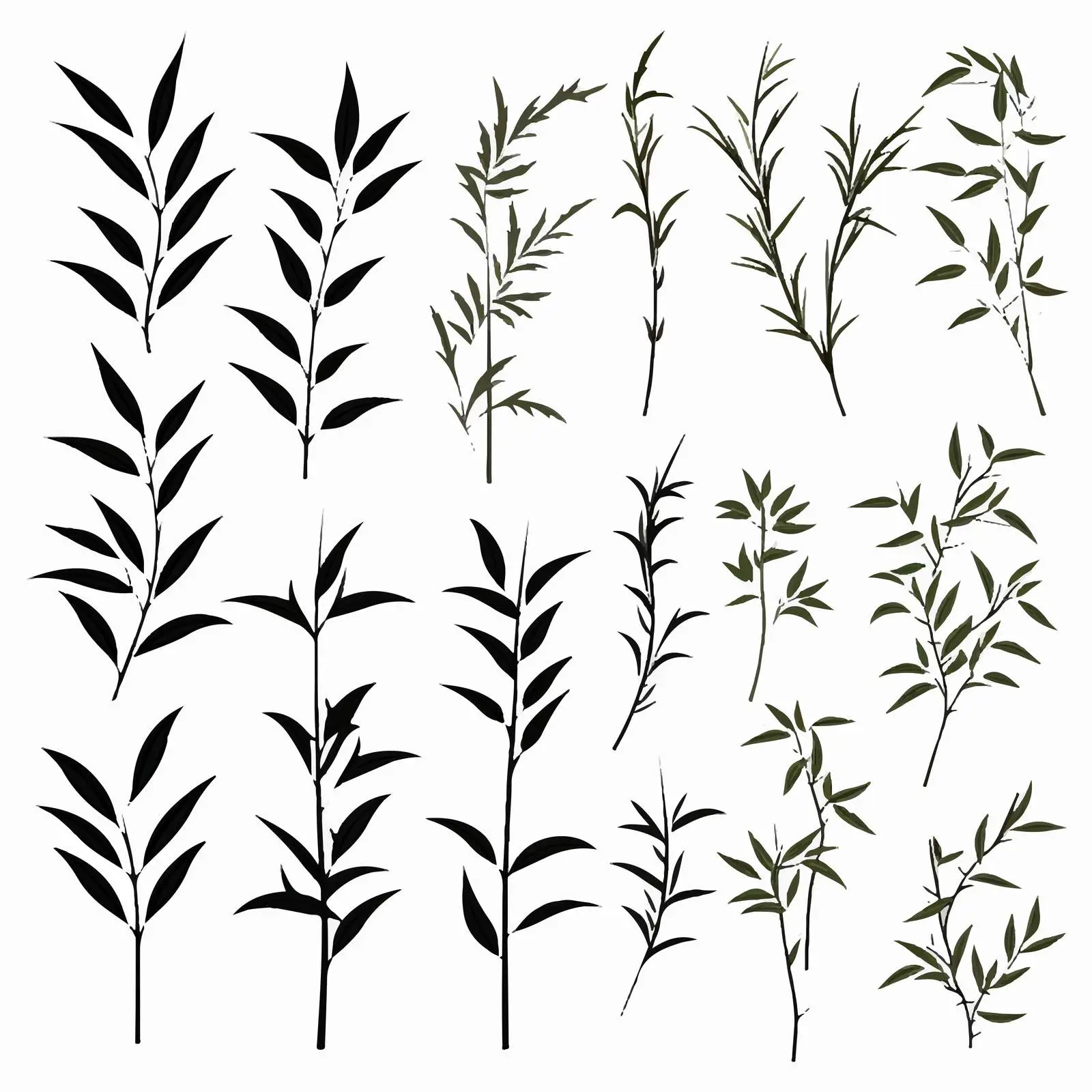 Bamboo Leaves Silhouettes Clip Art Set — free download from Dotvec