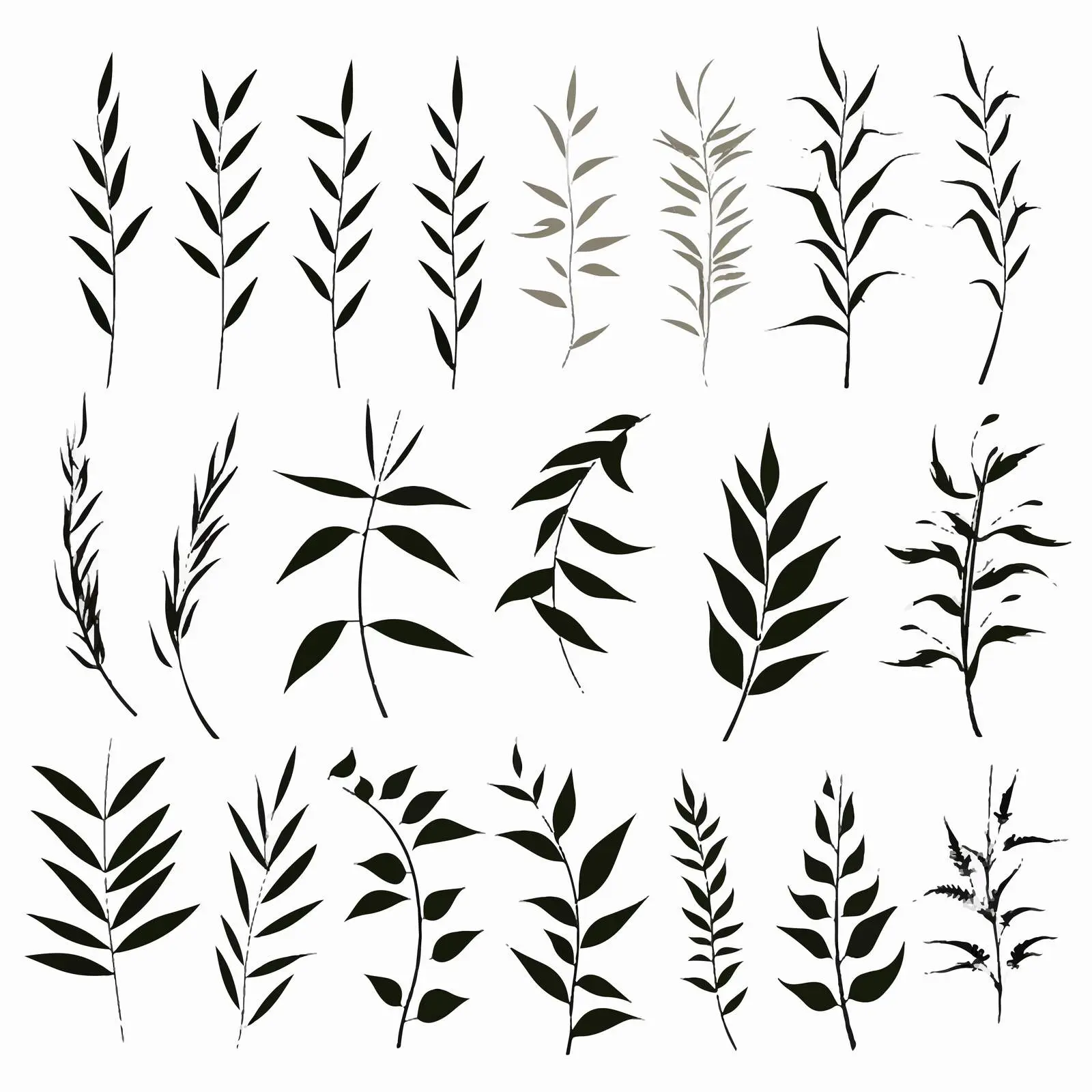 Bamboo Leaves Silhouettes Clip Art Set – free graphics pack image from Dotvec