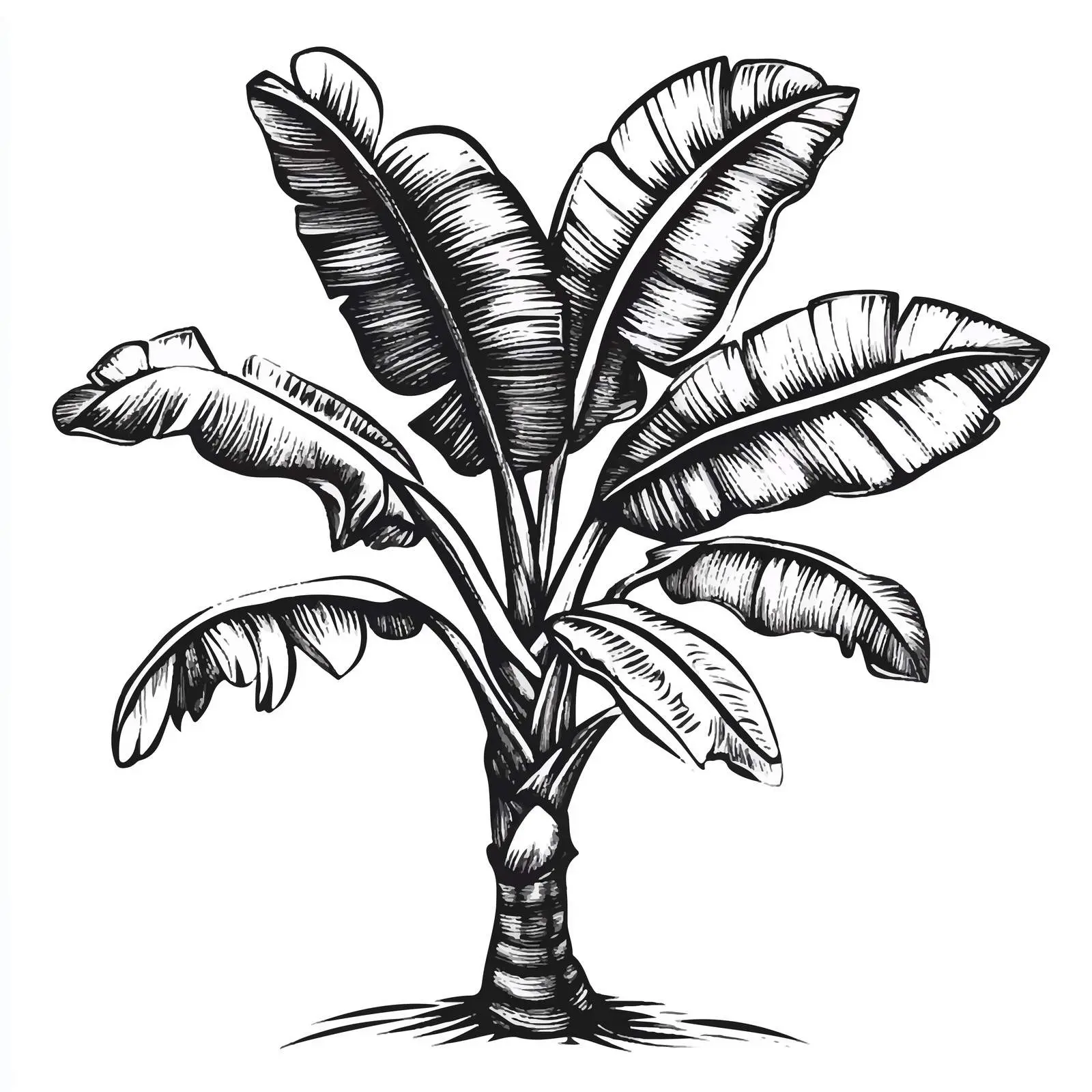 Black and White Banana Tree Cartoon — free download from Dotvec