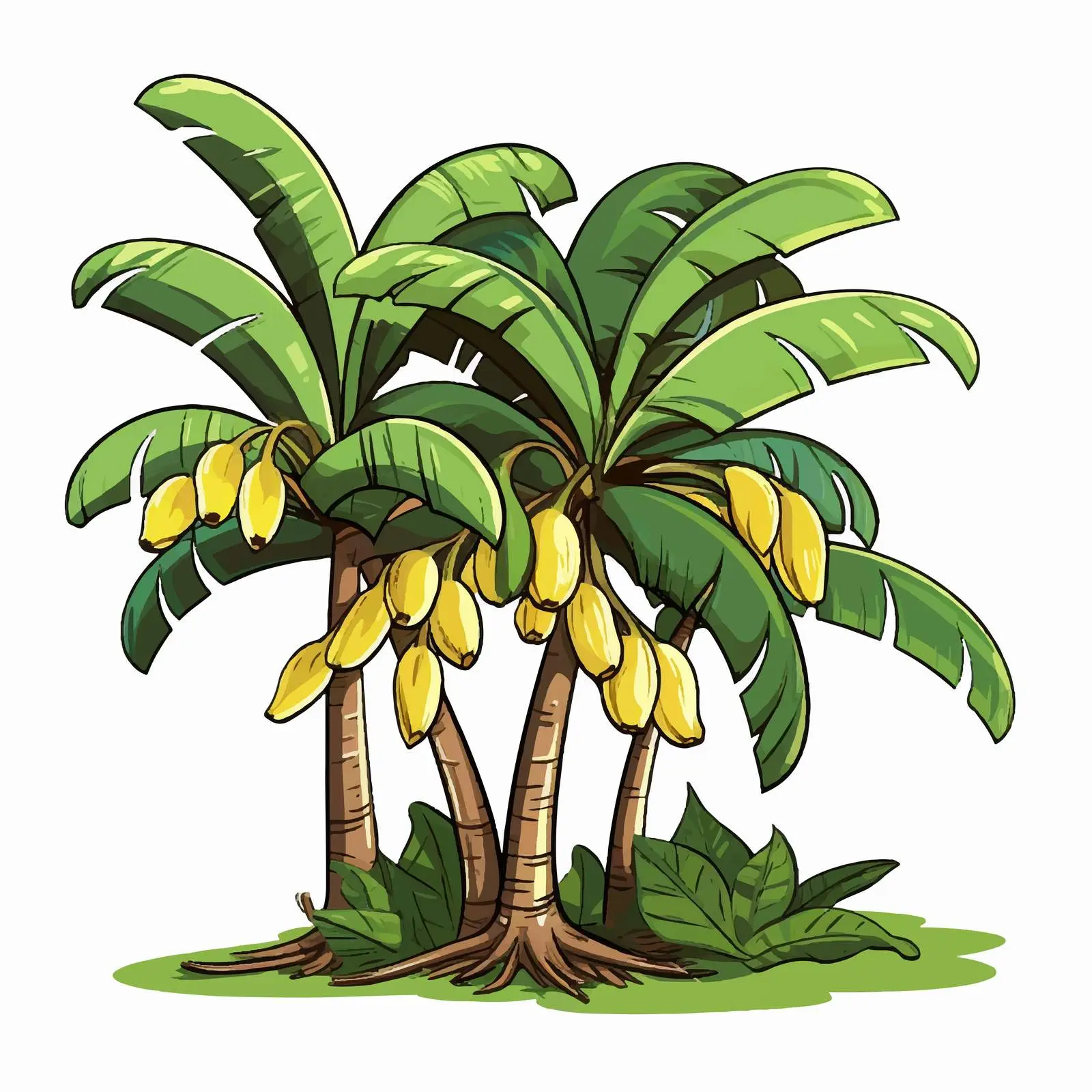 Cartoon Banana Tree Line Vector Illustration – free plant graphics image from Dotvec