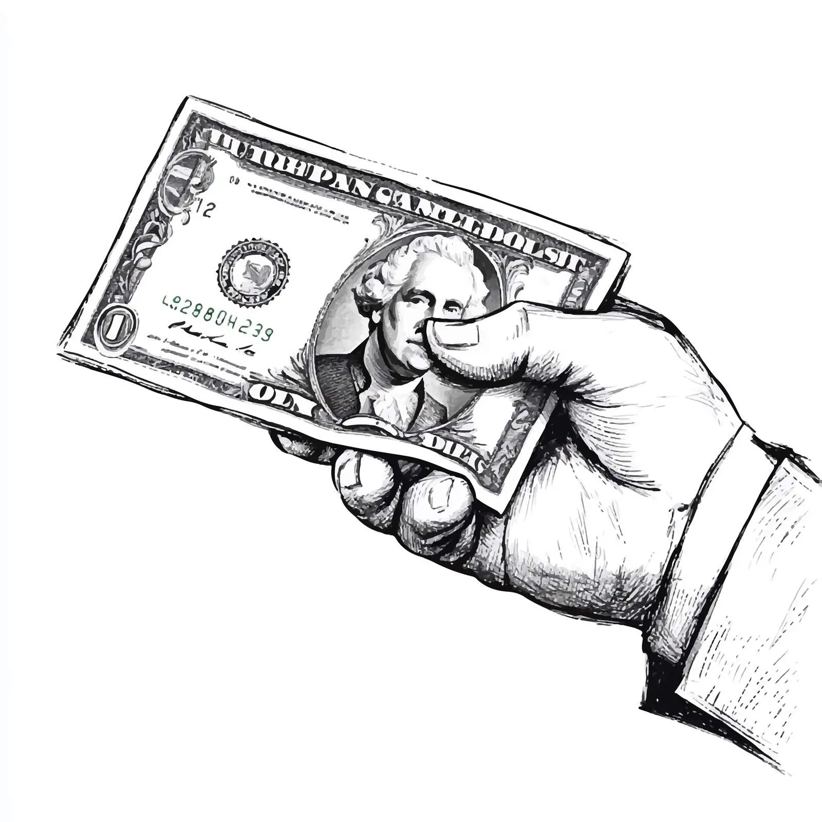 Cartoon Bank Note in Hand Illustration — free download from Dotvec
