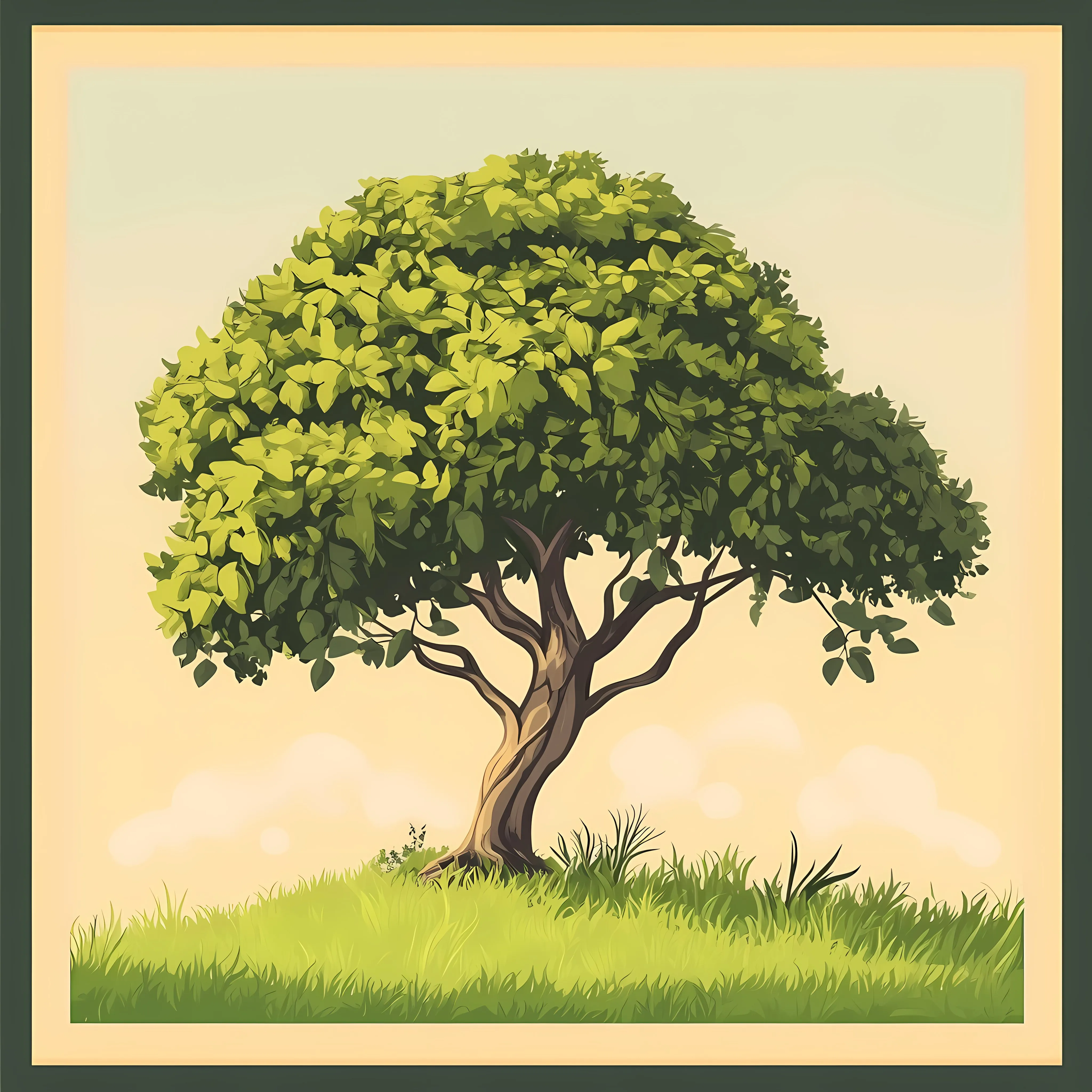 Banyan Tree and Grass Field Vector Illustration — free download from Dotvec
