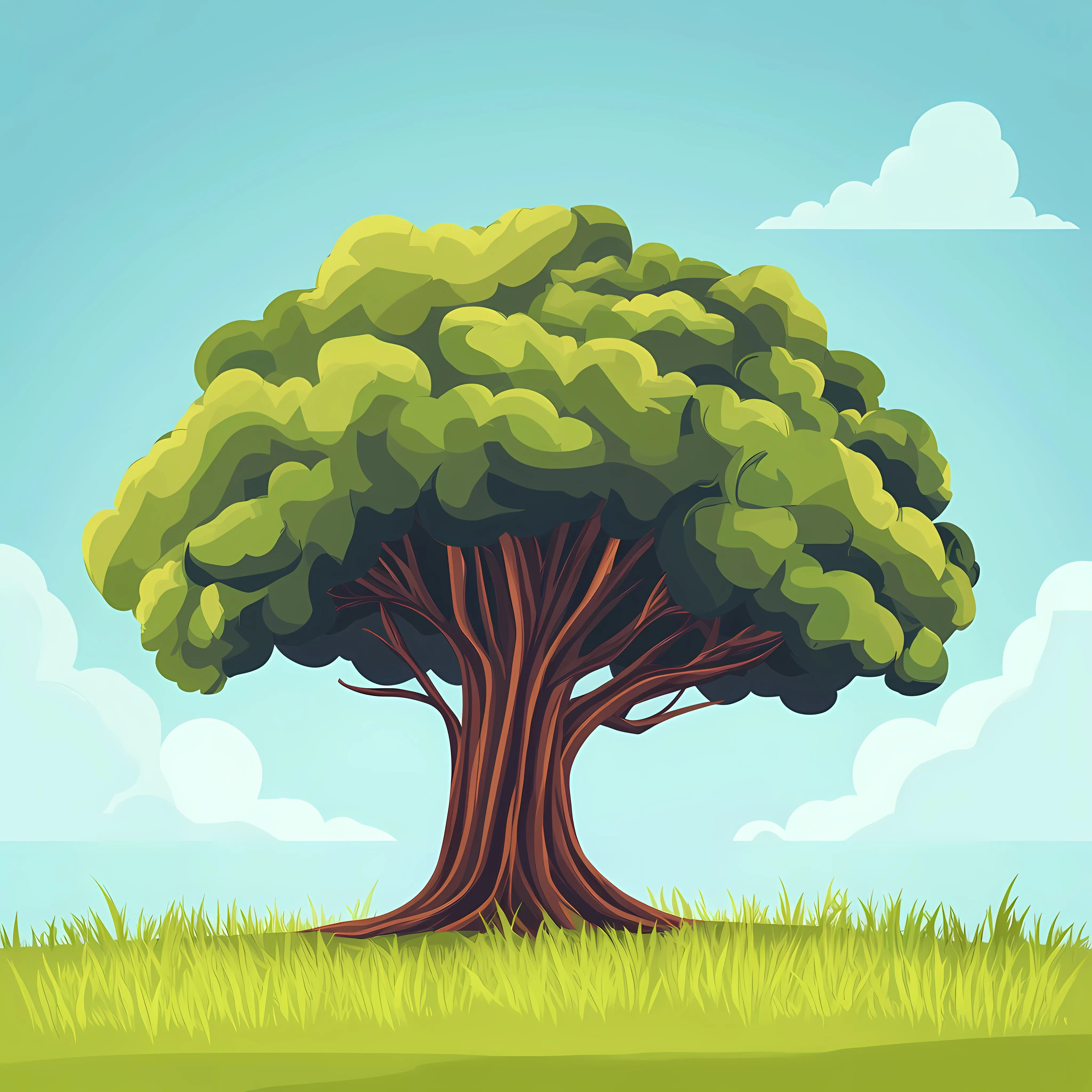 Banyan Tree and Grass Field Vector Illustration — free download from Dotvec