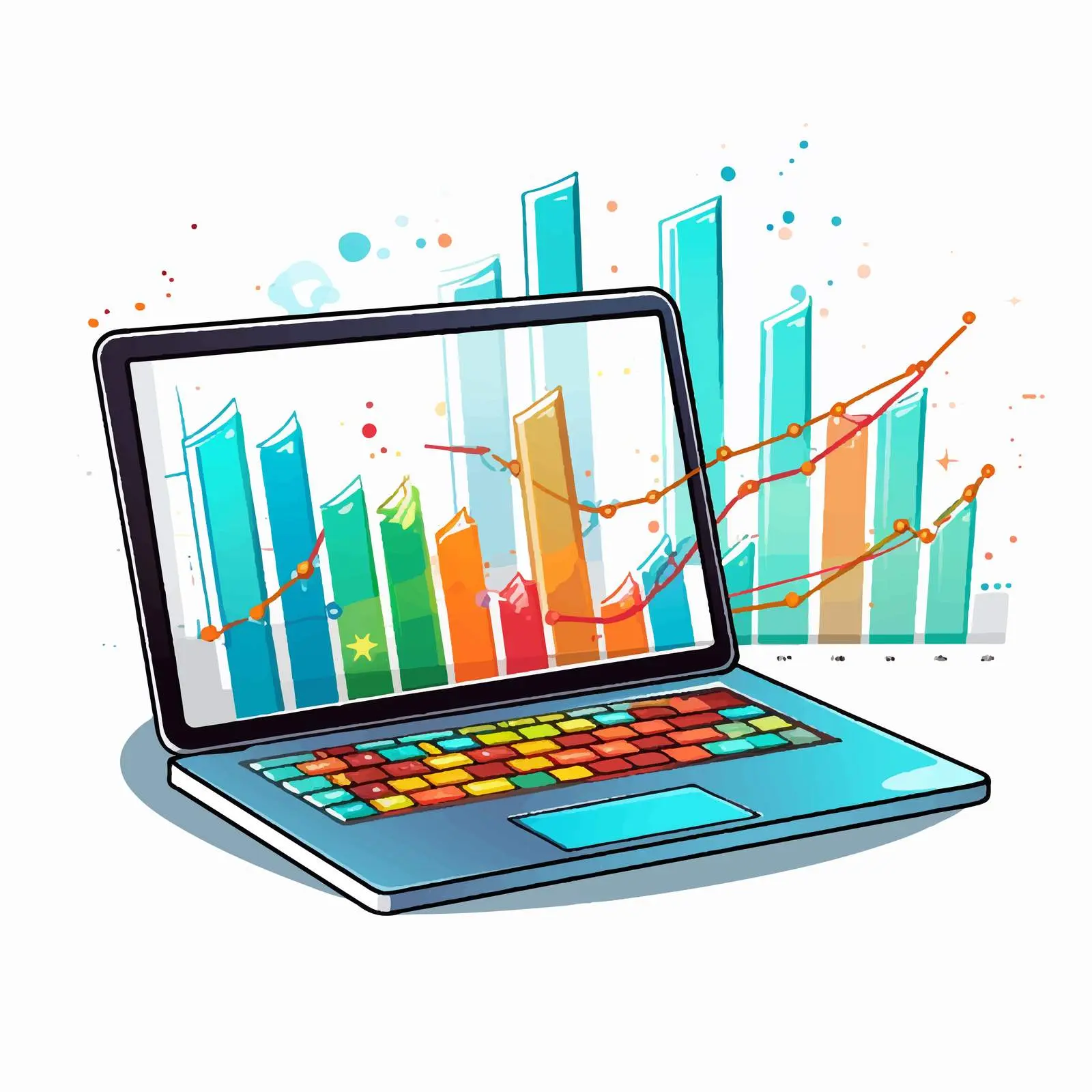 Laptop Screen Bar Chart with Upward Trend — free download from Dotvec