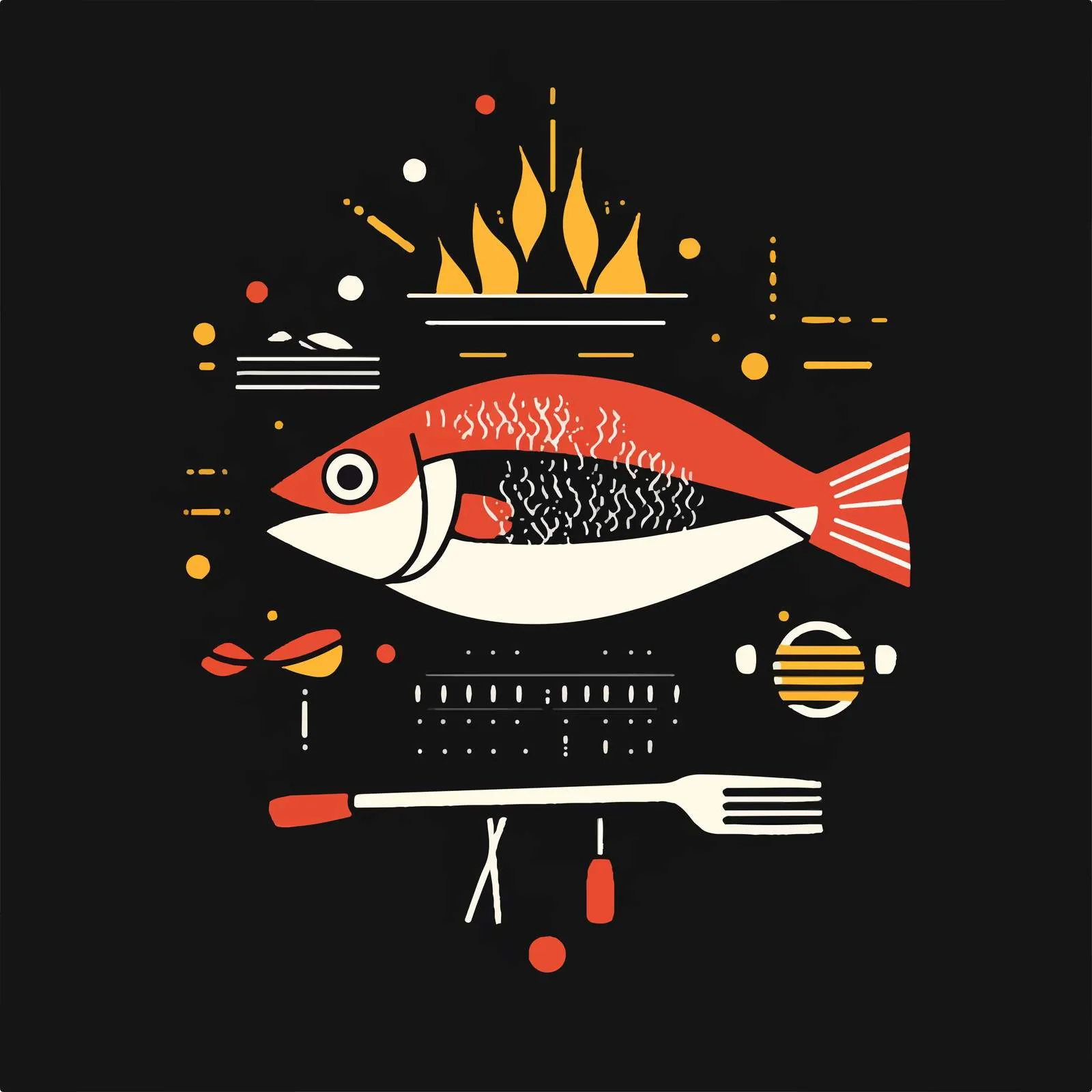 Barbecue Fish and Grill Vector Illustration — free download from Dotvec