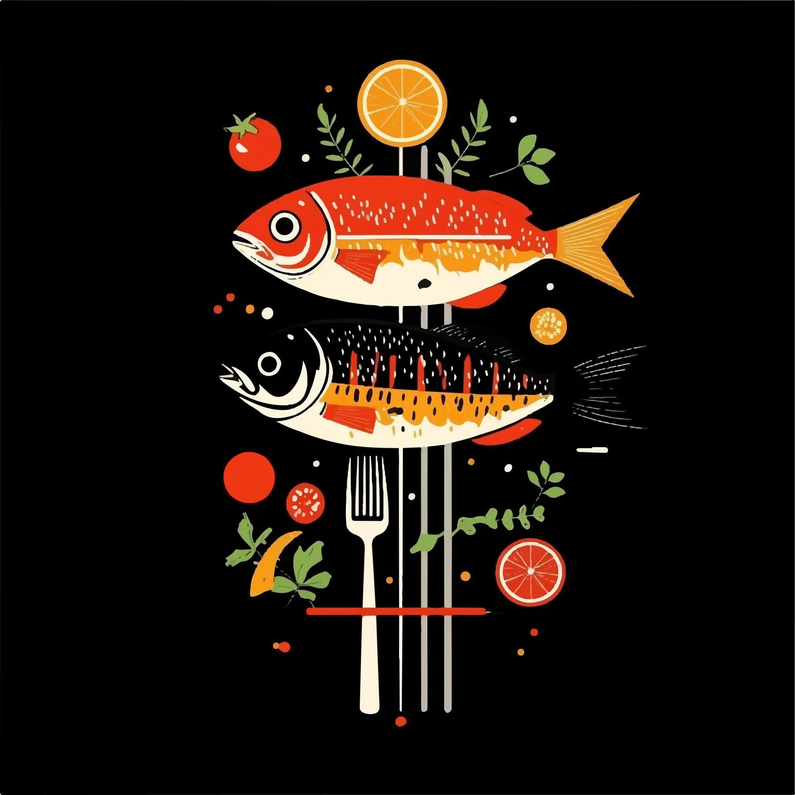 Barbecue Fish on Fork and Grill Elements — free download from Dotvec