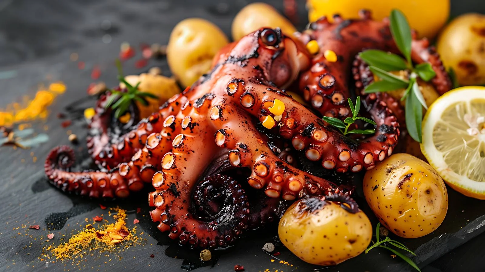 Grilled Octopus with Potatoes Plating — free download from Dotvec