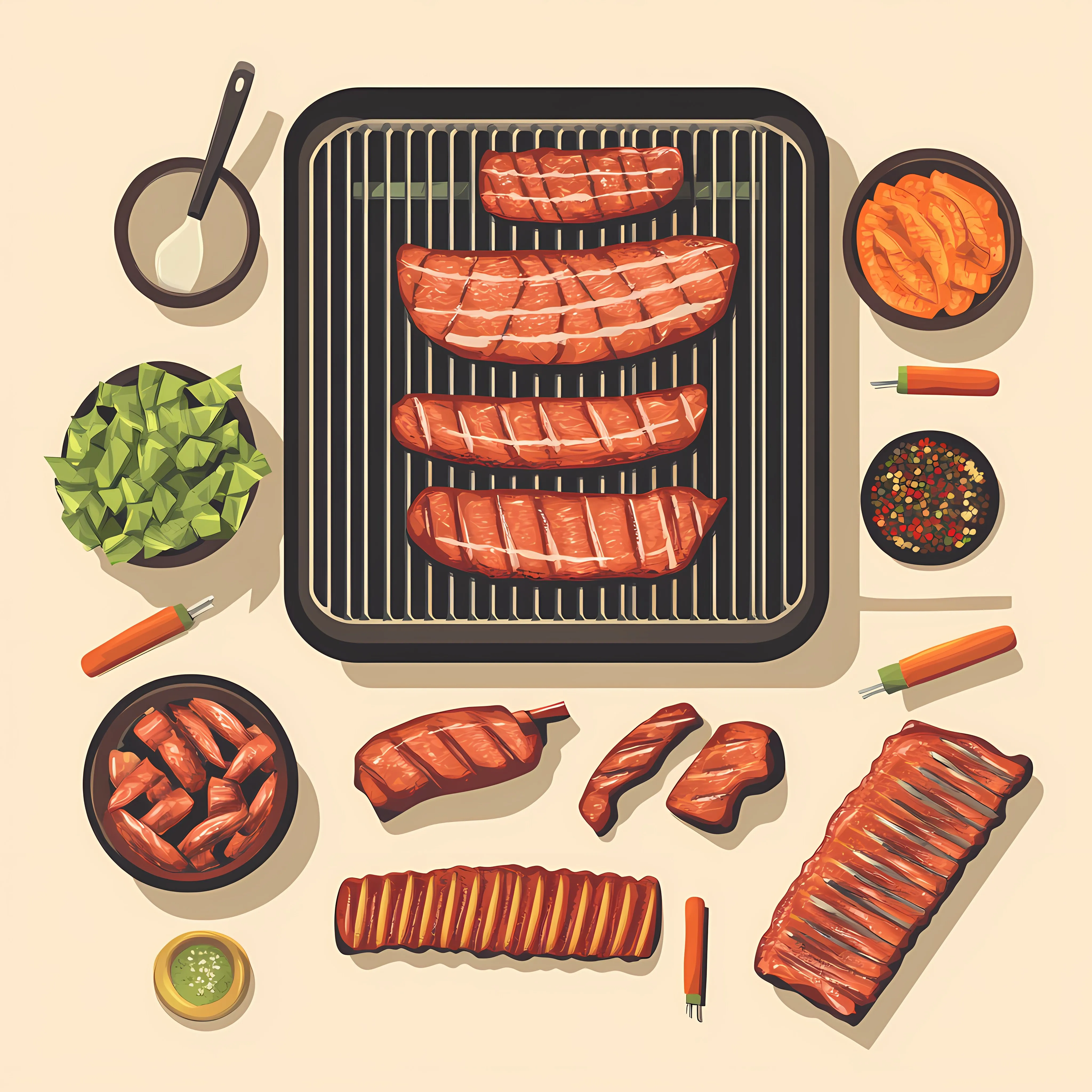 Barbecue Ribs and Grill Elements Vector Illustration — free download from Dotvec