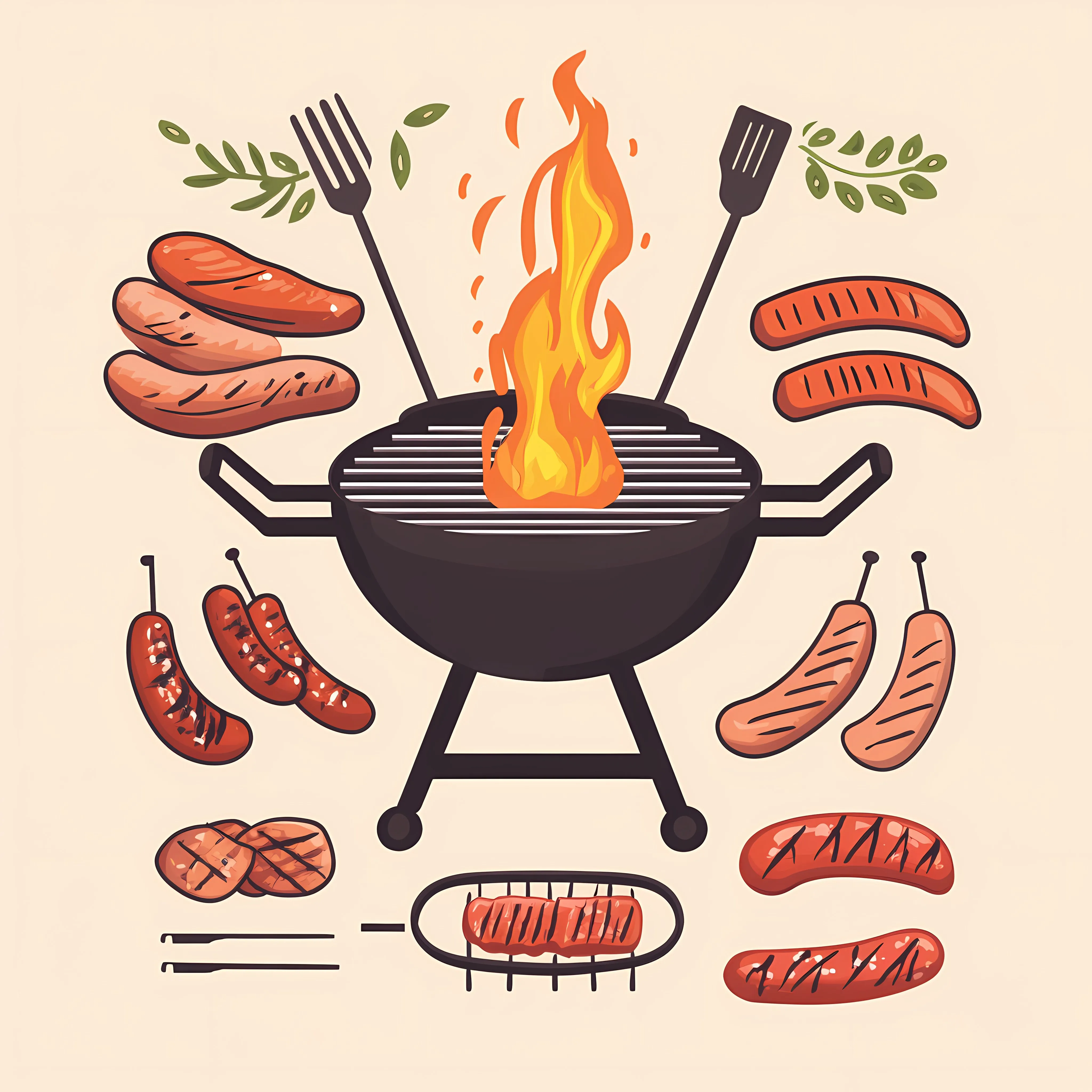 Barbecue Sausage and Grill Elements Vector — free download from Dotvec
