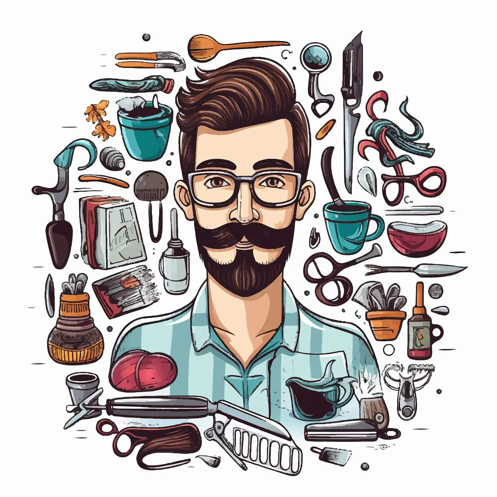 Barber Shop Man with Mustache and Tools – free pole image from Dotvec