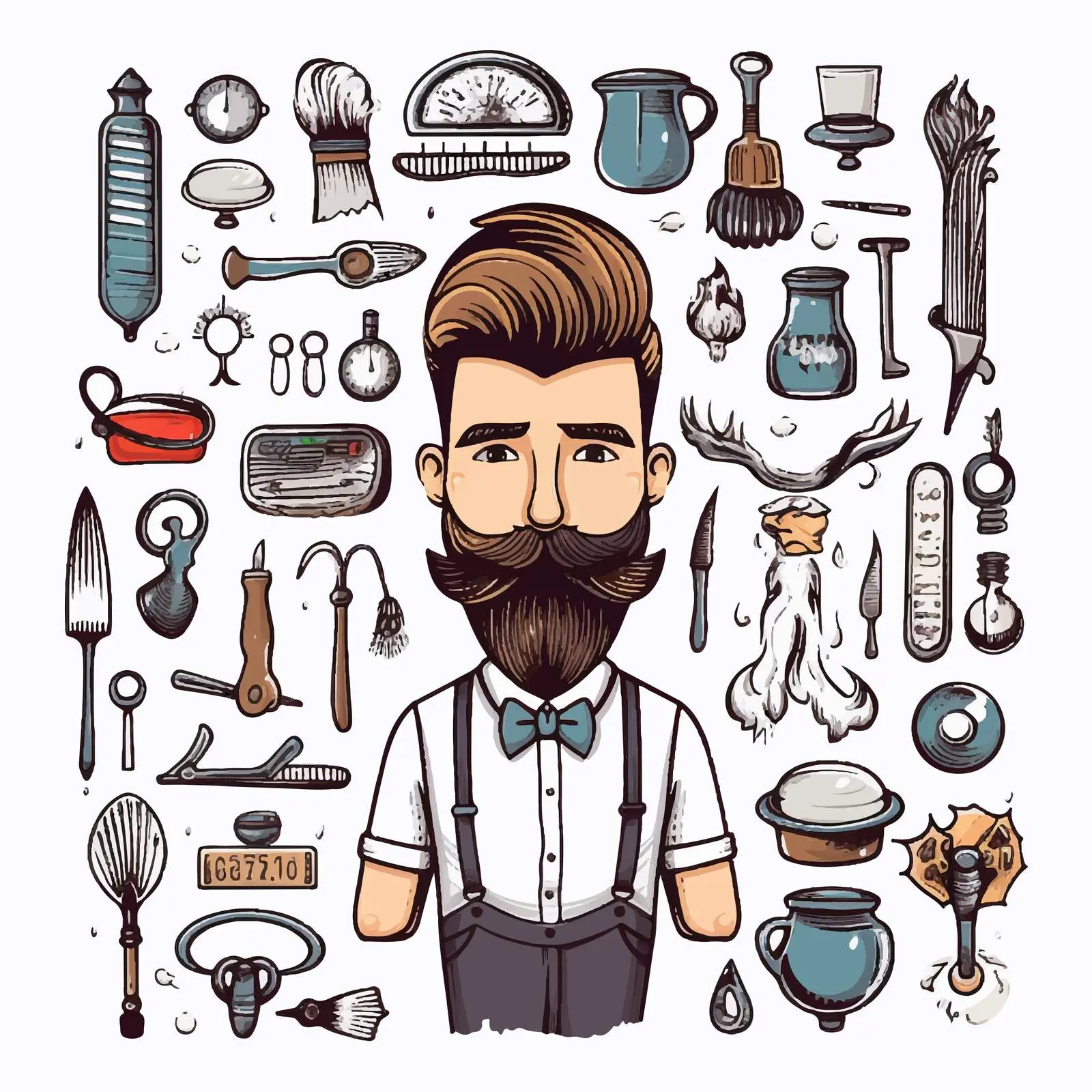 Barber Shop Man with Mustache and Accessories — free download from Dotvec